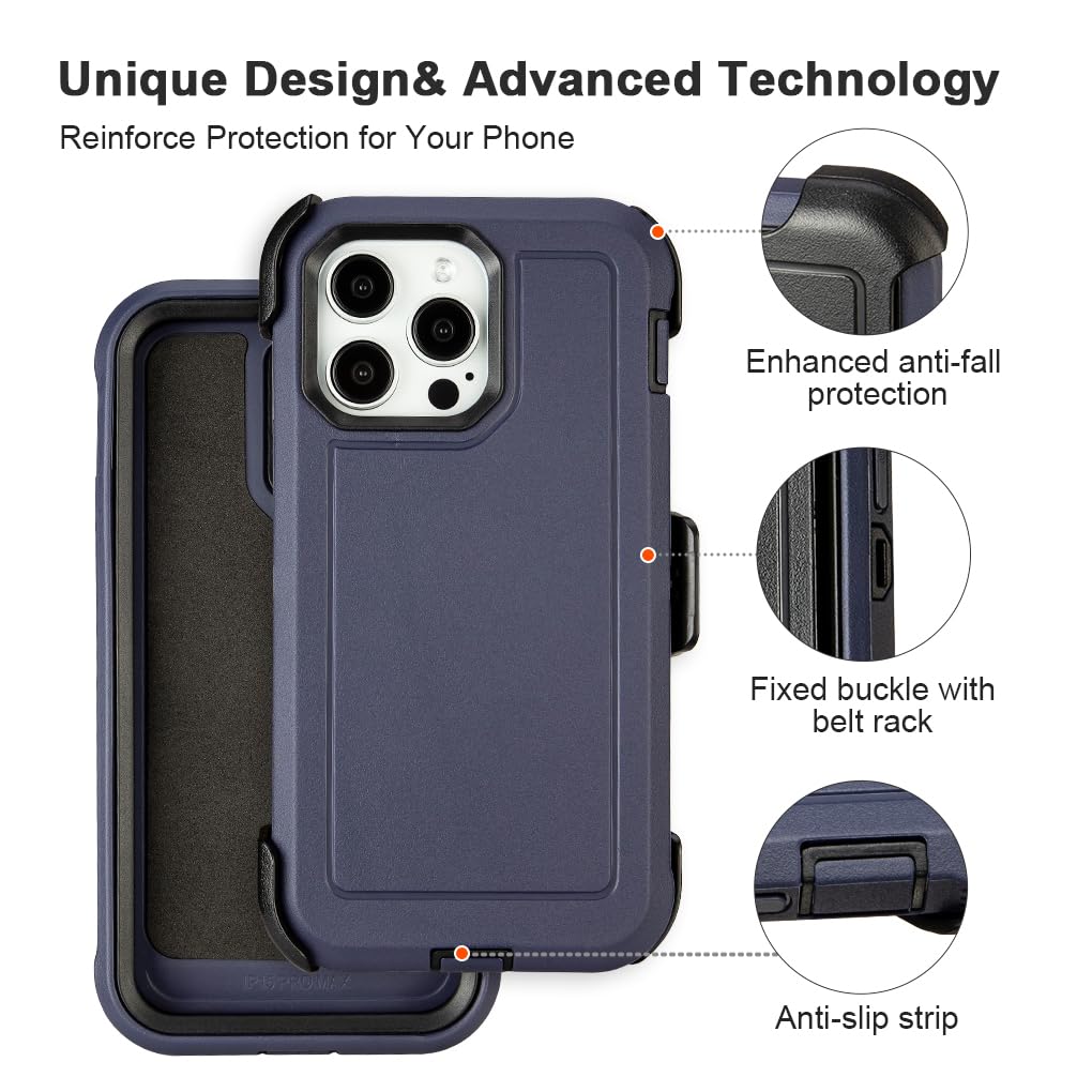for Black iPhone 16 Pro Case with Belt Clip, for Shockproof iPhone 16 Pro Case Heavy Duty,3 Layers of Sturdy,Anti-Drop,Military-Grade Defender Cover for iPhone 16Pro Case Black