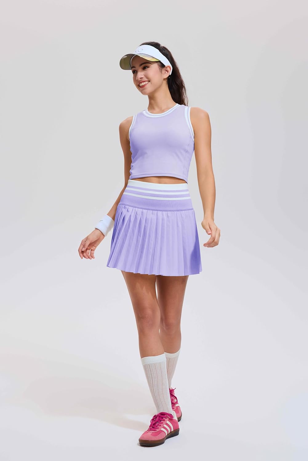 Two Piece Tennis Skirt Set for Women High Waisted Pleated Athletic Golf Skirt Sets Women 2 Piece Outfits with Pockets