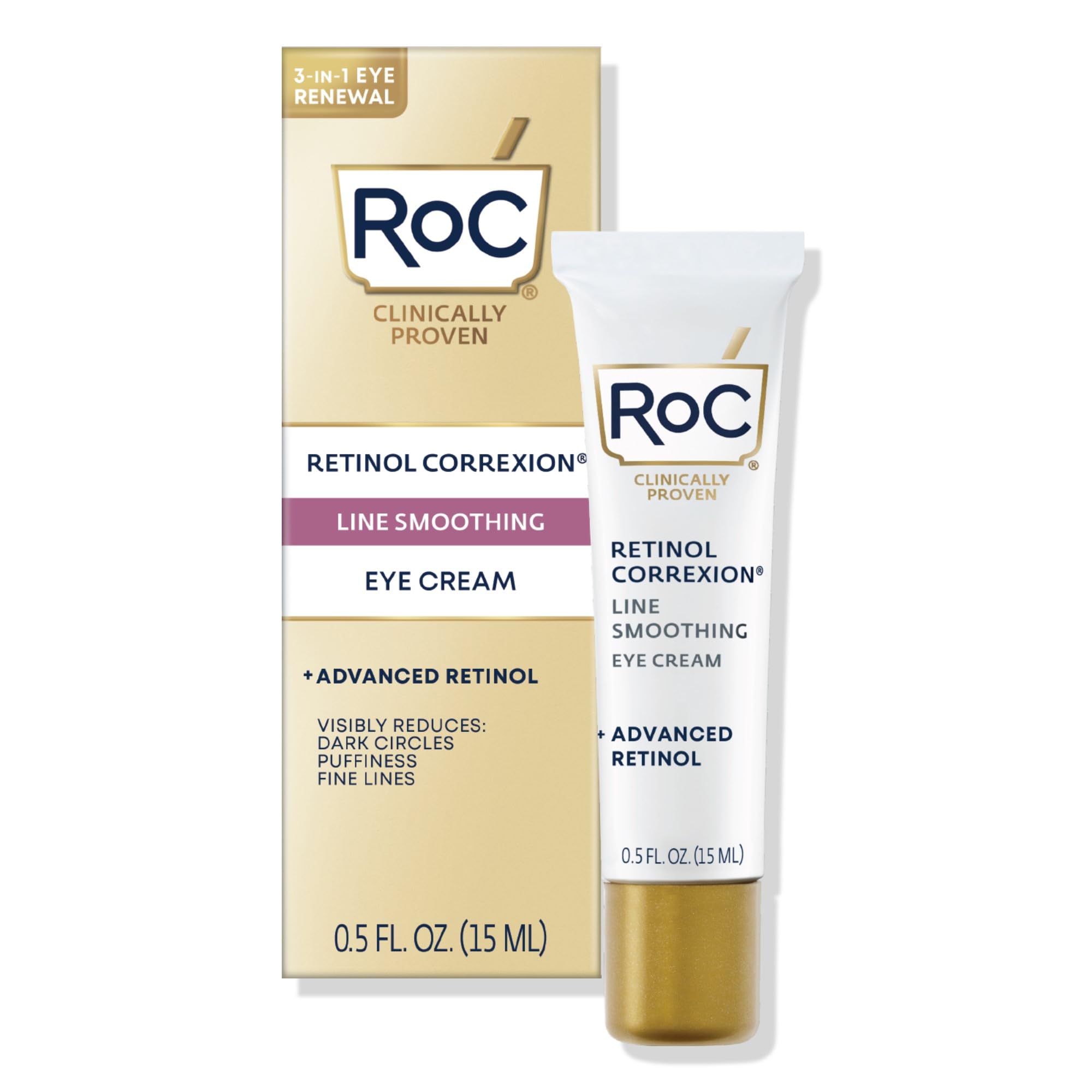RoC Retinol Correxion Under Eye Cream for Dark Circles & Puffiness, Daily Wrinkle Cream, Anti Aging Skin Care Treatment Women and Men, 1 oz (Packaging May Vary)