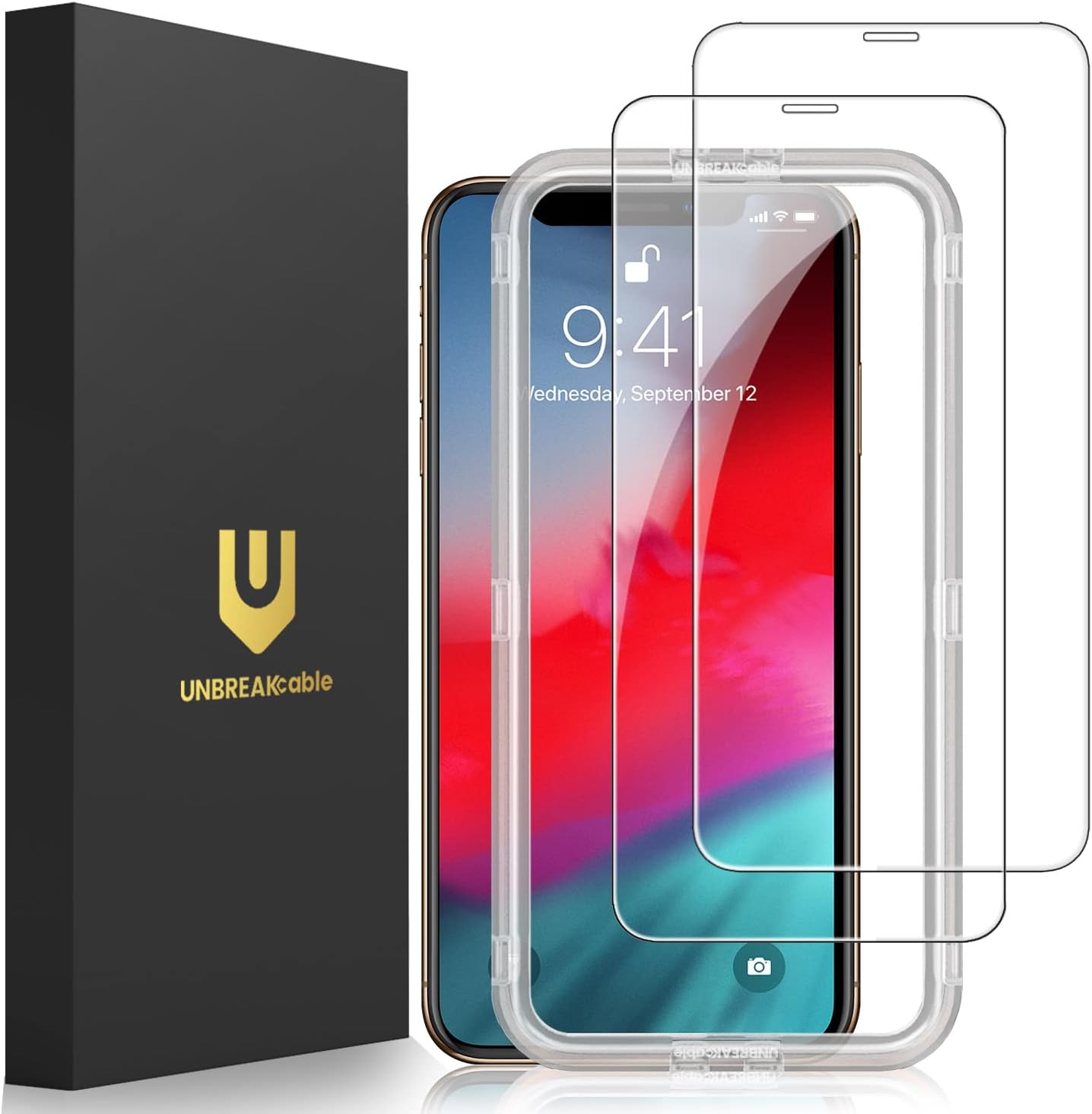 UNBREAKcable 2-Pack Screen Protector for iPhone 14/13/13 Pro Double Shatterproof Tempered Glass [Easy Installation Frame] [9H Hardness] [99.99% HD] [Bubble Free] for Apple 13 Pro/13/14 6.1 inch
