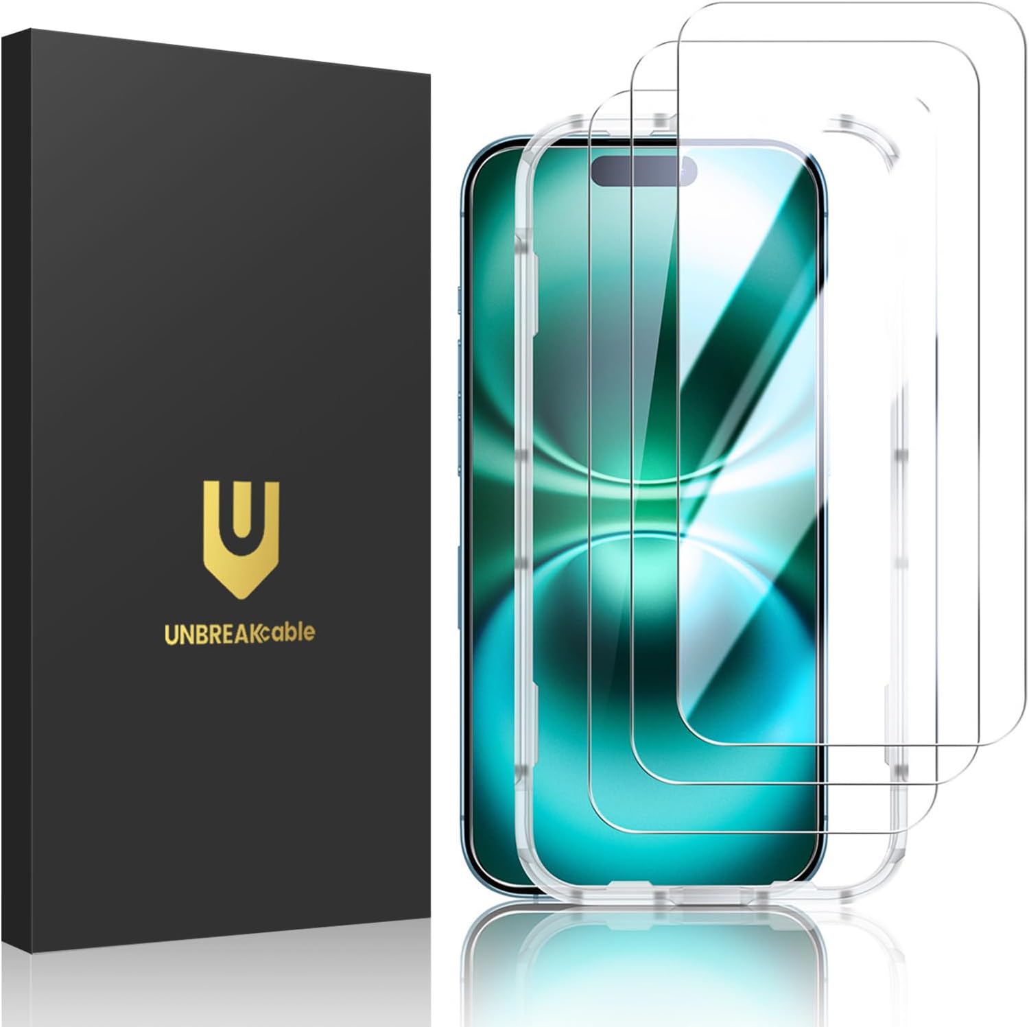 UNBREAKcable 3-Pack Screen Protector for iPhone 16 Pro, Double Shatterproof Tempered Glass [Easy Installation Frame] [9H Hardness] [99.99% HD Clear] [Case Friendly] for iPhone 6.3 inch