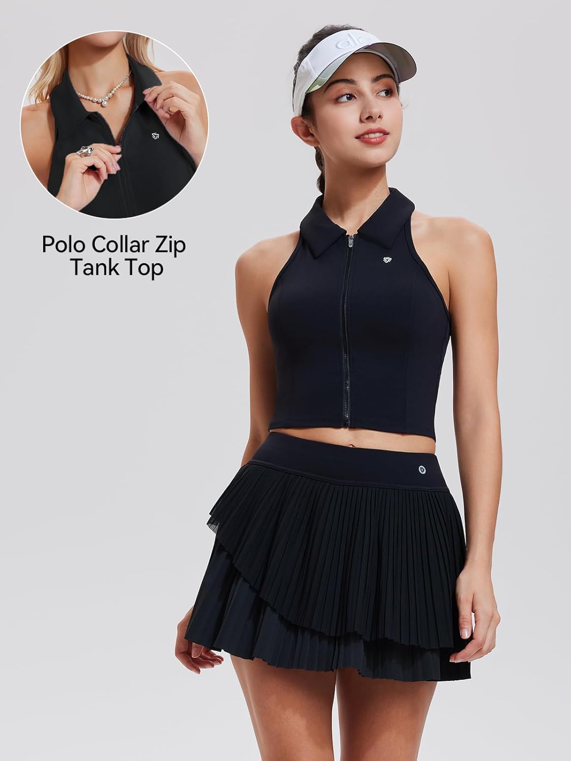 Airfree Tennis Skirt Sets for Women Outfits Lapel Collar Sleeveless Vests Patchwork Pleated Skirt Sets