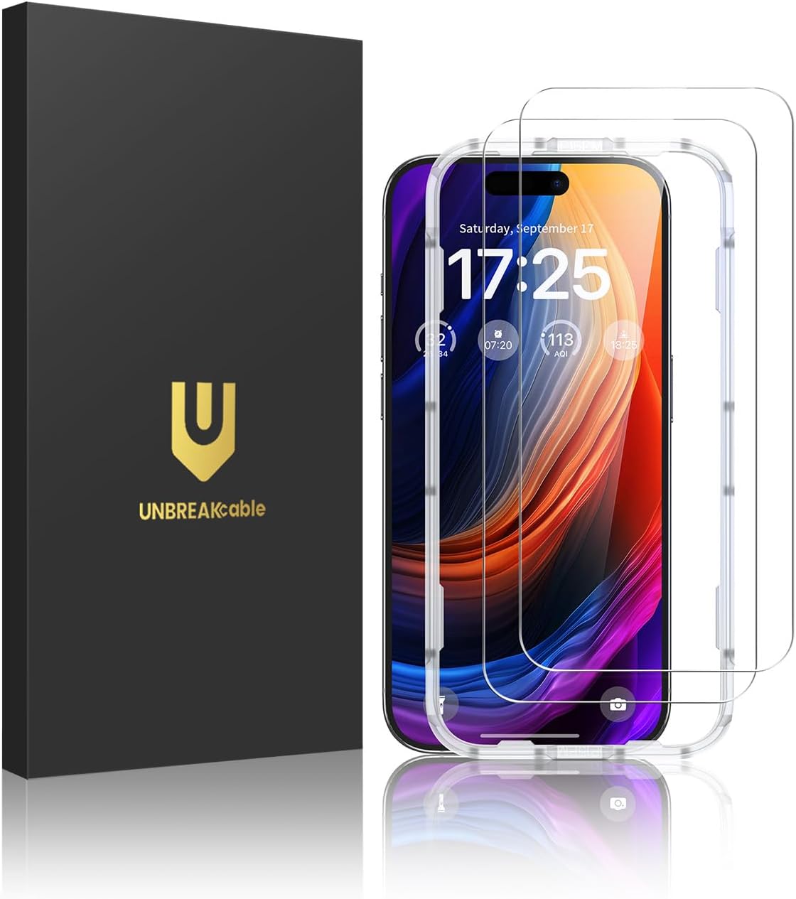 UNBREAKcable 2-Pack Screen Protector for iPhone 14/13/13 Pro Double Shatterproof Tempered Glass [Easy Installation Frame] [9H Hardness] [99.99% HD] [Bubble Free] for Apple 13 Pro/13/14 6.1 inch