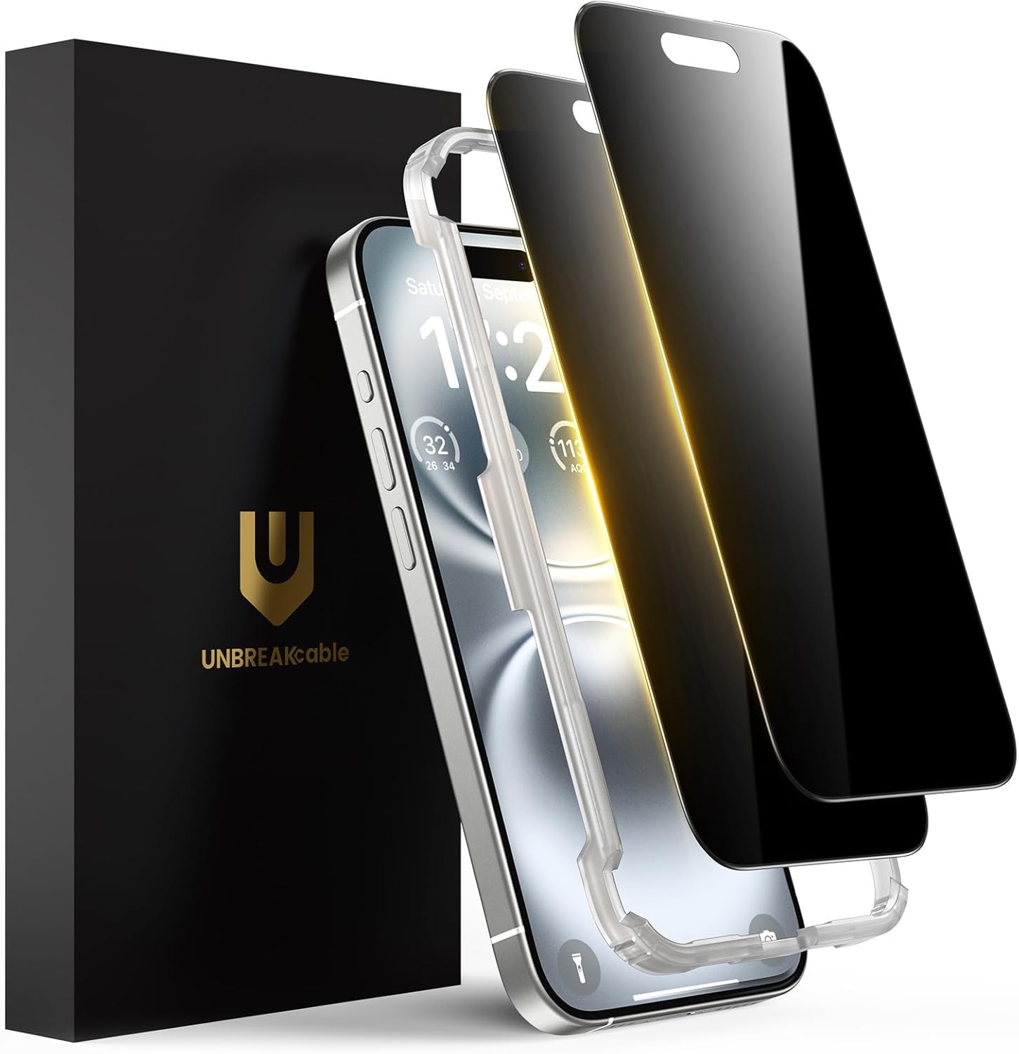 UNBREAKcable Privacy Screen Protector for iPhone 16 Pro Max, Anti-Spy Shatterproof Tempered Glass [True 28°Anti Spy] [9H Hardness] [Easy Installation Frame] Black Protector for iPhone 6.9" - 2 Pack