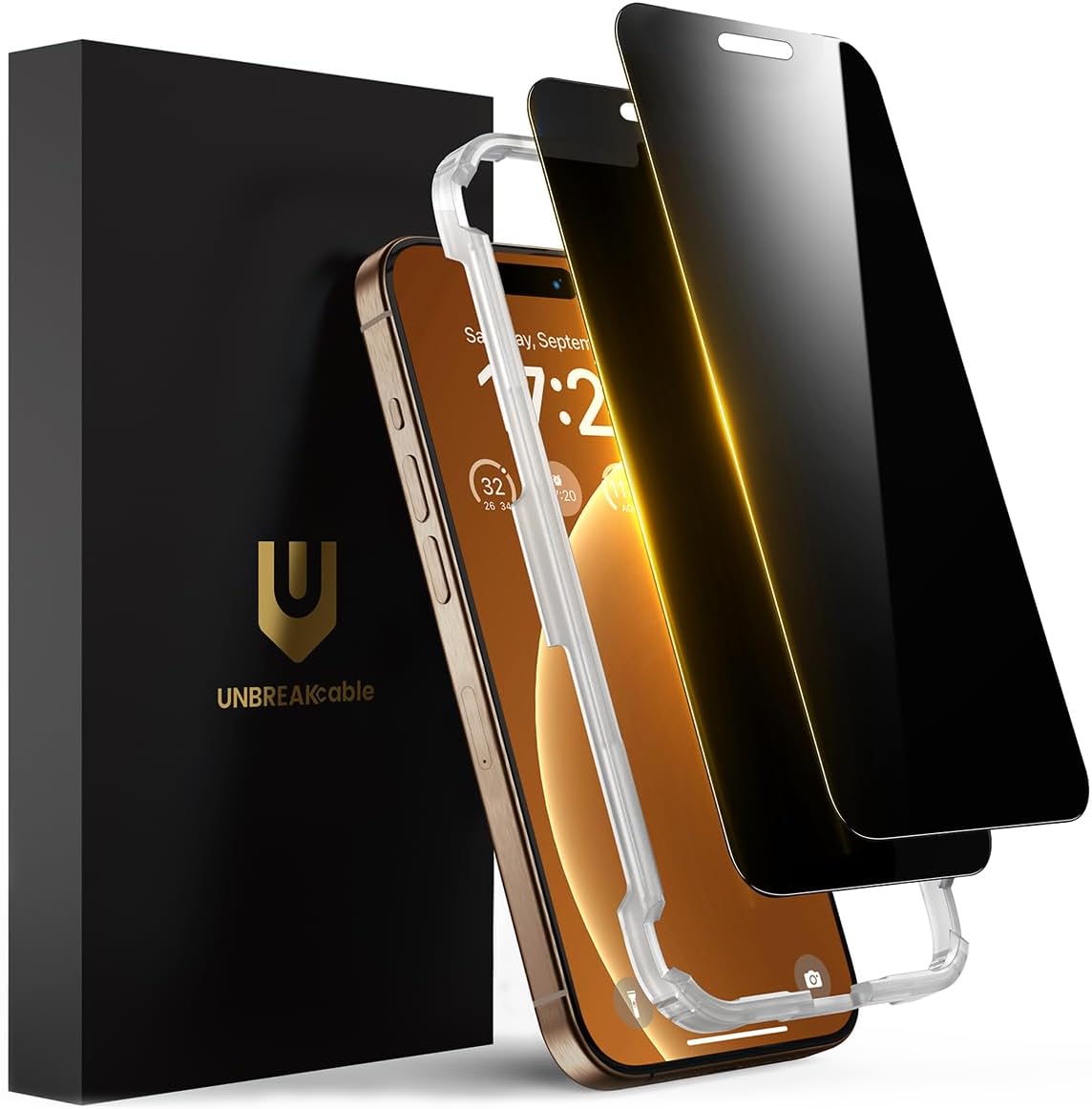 UNBREAKcable Privacy Screen Protector for iPhone 16 Pro Max, Full Coverage Shatterproof Tempered Glass [True 28°Anti Spy] [9H Hardness] [Installation Frame] Private Protector for iPhone 6.9"-2 Pack