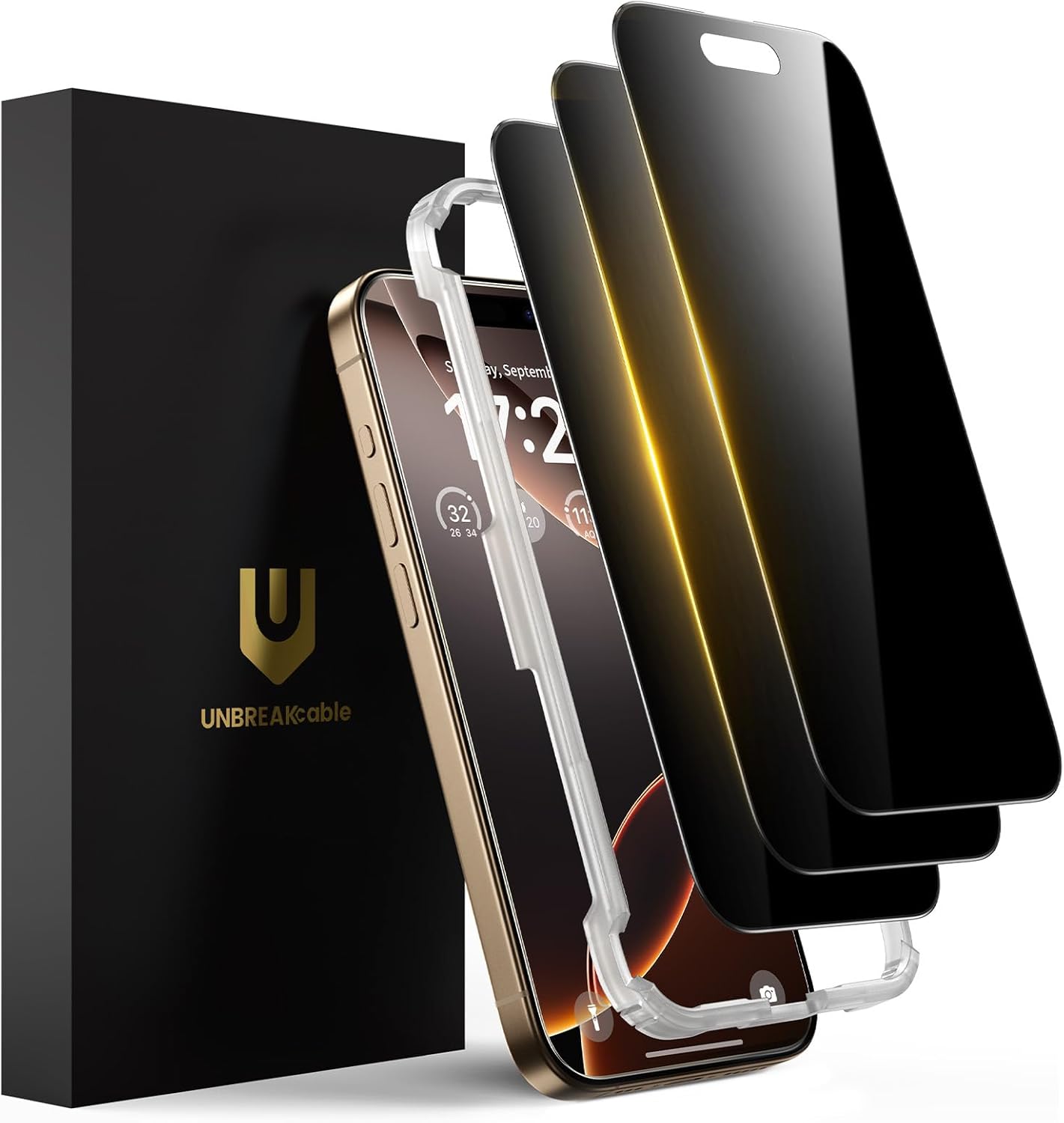 UNBREAKcable Privacy Screen Protector for iPhone 16 Pro, [3 Pack] Shatterproof Tempered Glass [25°Anti-spy][Easy Installation Frame][99.99% HD Clear][9H Hardness] [Anti-Fingerprint] for iPhone 6.3"