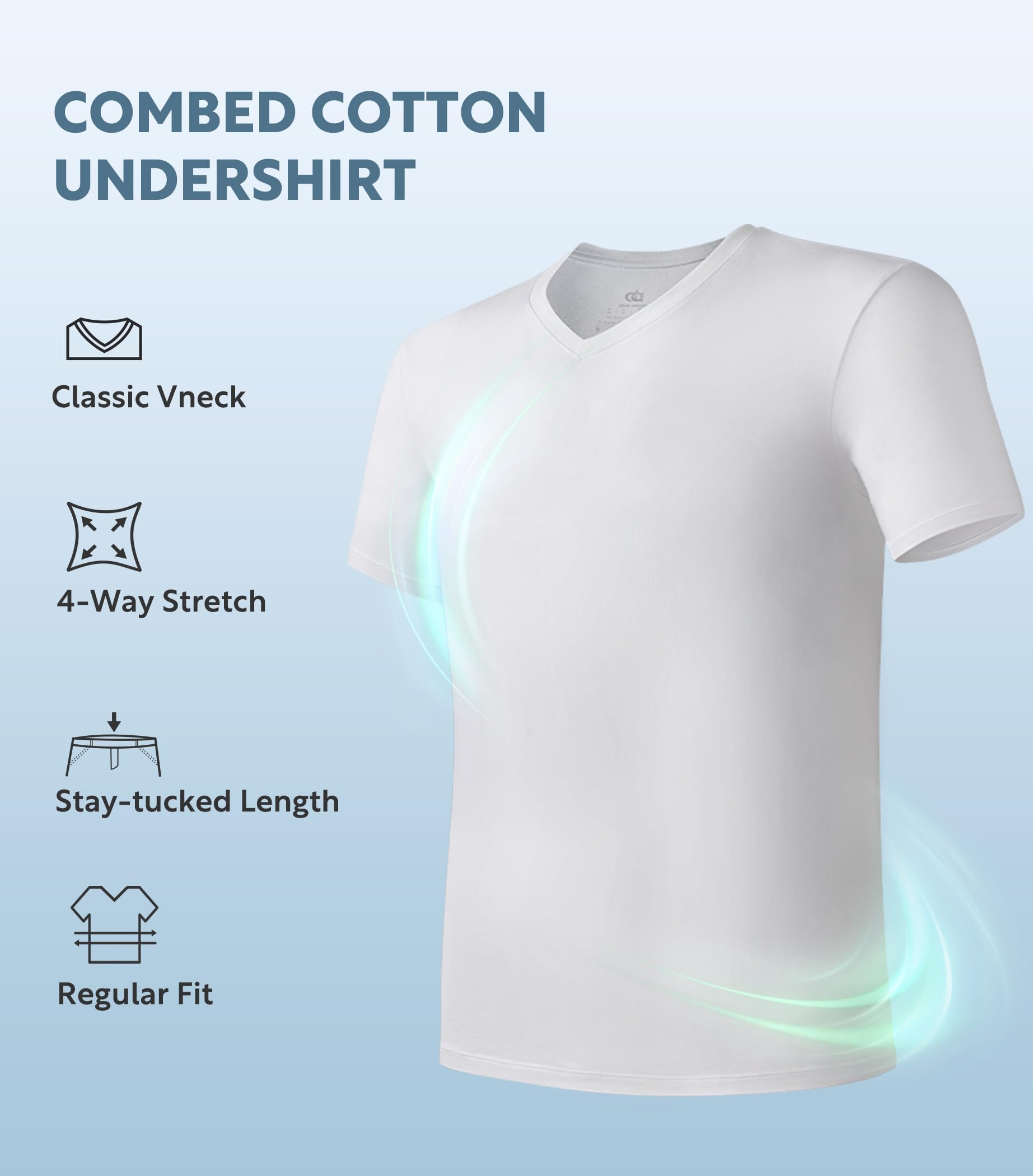 DAVID ARCHY Men's Undershirts Combed Cotton T-Shirt Soft Moisture-Wicking Undershirt Crew Neck or V Neck Tees 3 Pack