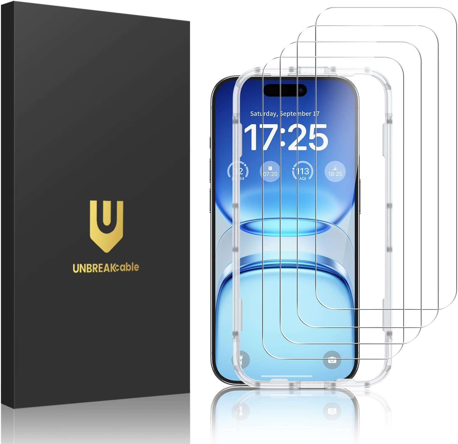 UNBREAKcable 4-Pack Screen Protector for iPhone 17, Double Shatterproof Tempered Glass [Easy Installation Frame] [9H Hardness] [99.99% HD Clear] [Case Friendly] for iPhone 6.3 inch