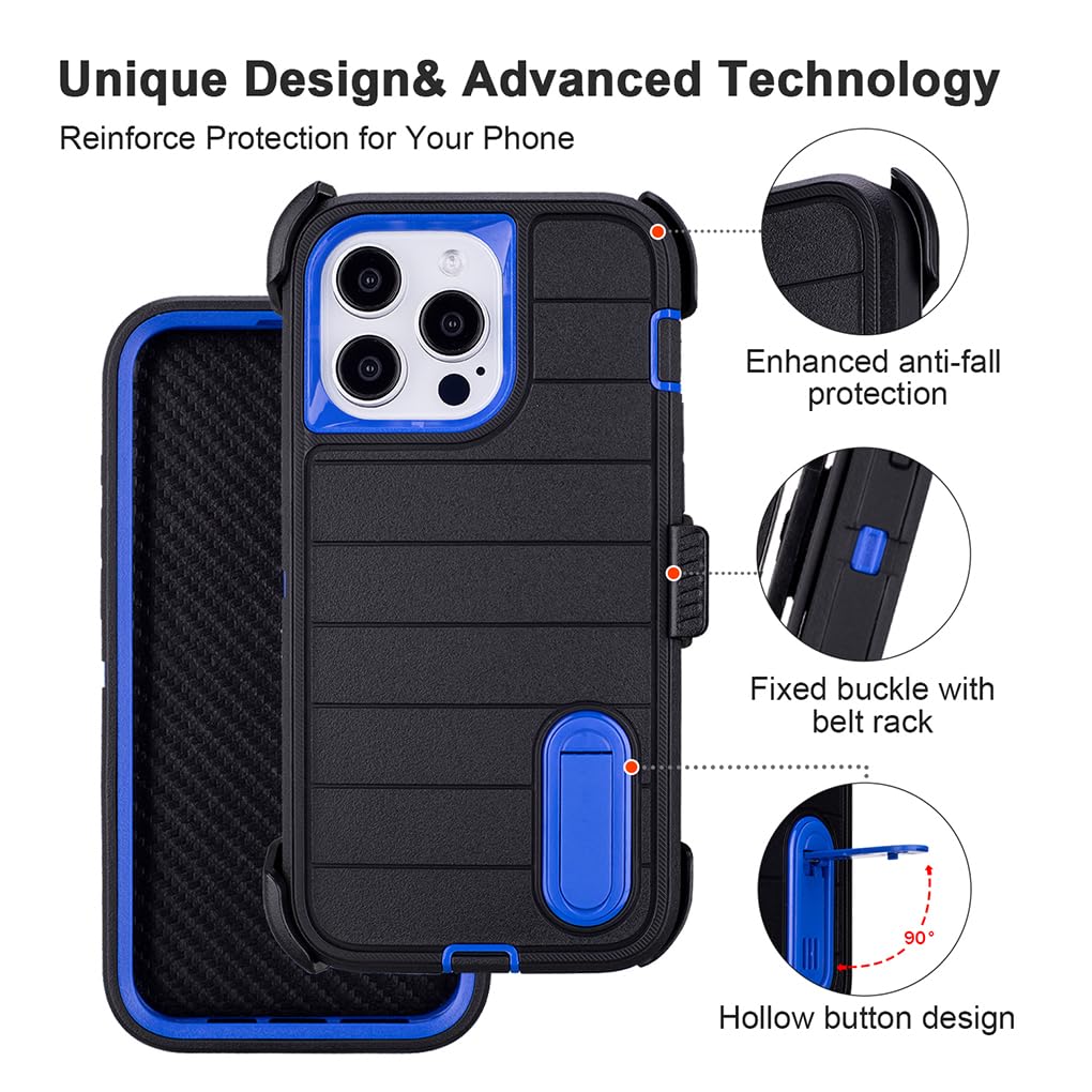 for Phone Case iPhone 13 Pro Max Case Black with Belt Clip Heavy Duty Holster for Shockproof Cases,3 Layers of Sturdy,Military Grade Defender Cover for iPhone 13 Pro Max Cases Black 6.7 Inch