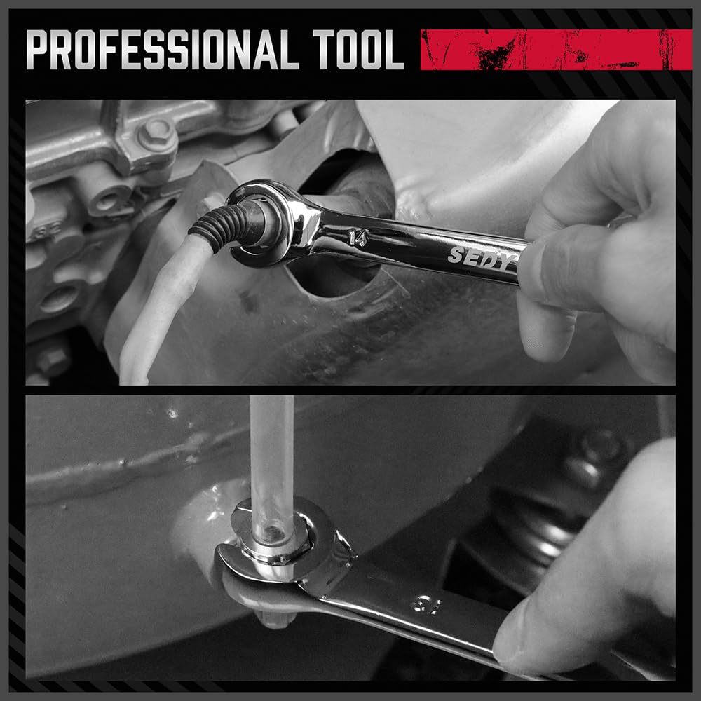 SEDY 4-Piece Flare Nut Wrench Set, Offset End Spanner Metric 9 10 11 12 13 14 15 17mm, CR-V Steel Storage Pouch Repair and Remove Nuts on Fuel Tube Hose Transmission Line