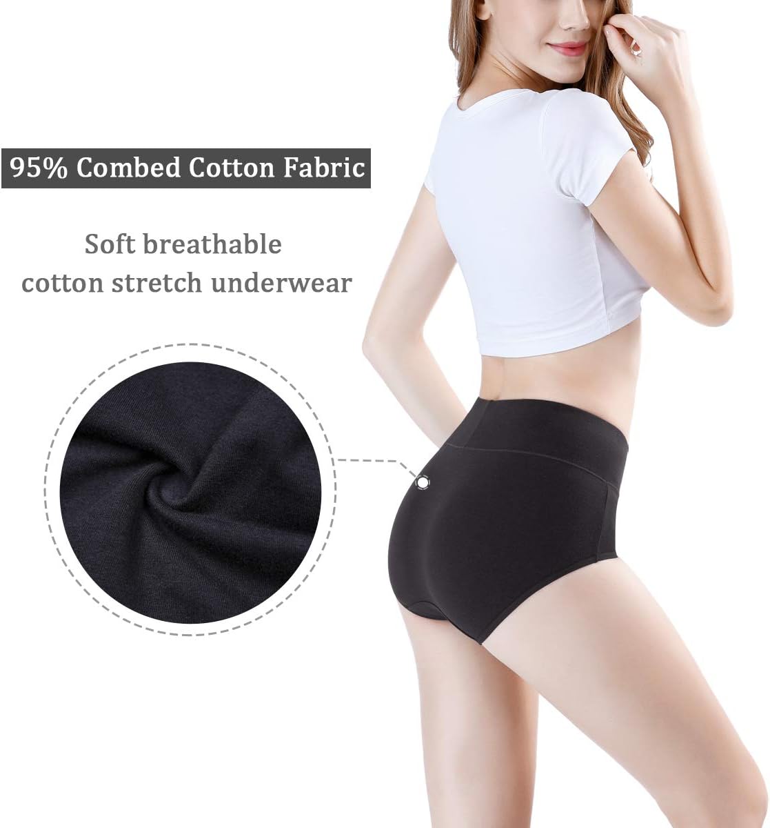 wirarpa Women's Cotton Underwear High Waisted Ladies Panties Full Coverage Briefs 4 Pack (Regular & Plus Size)