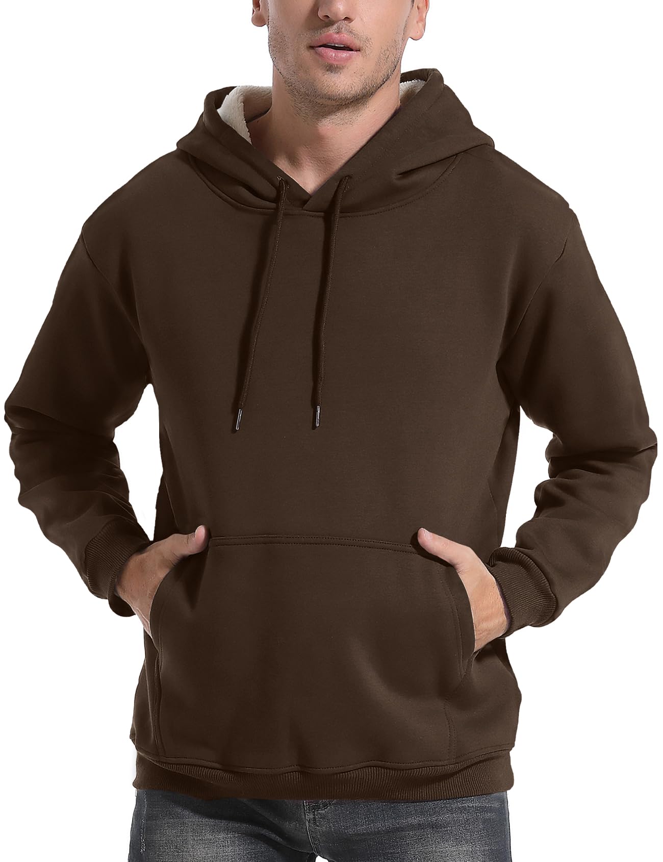 Flygo Men's Casual Fleece Sherpa Lined Hoodie Winter Warm Pullover Hooded Sweatshirt(Black-XL)