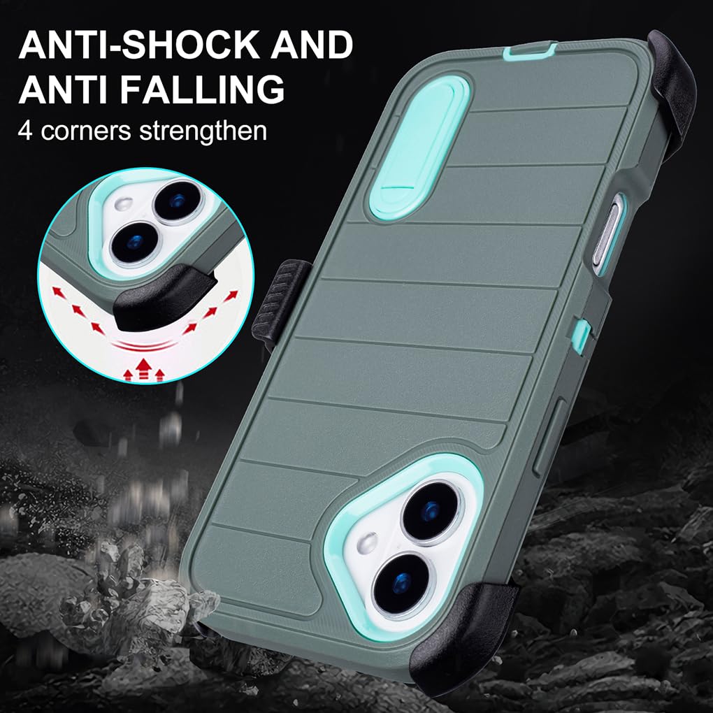 for Phone Case iPhone 16 Plus Case Black with Belt Clip Heavy Duty Holster for ShockPlusof Cases,3 Layers of Sturdy,Military Grade Defender Cover for iPhone 16 Plus Cases Black 6.7 Inch