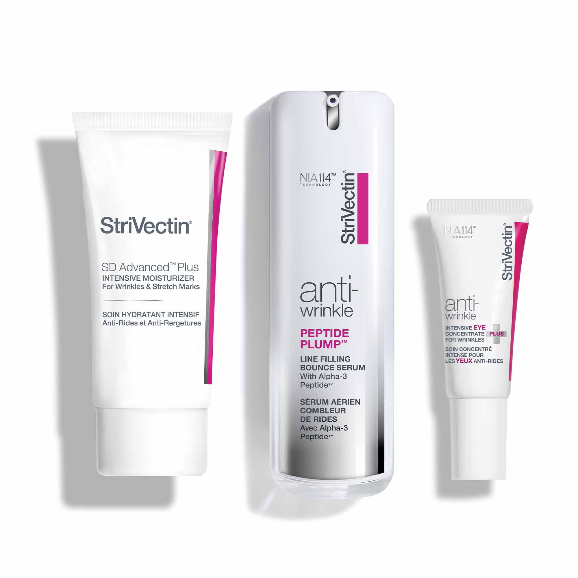 StriVectin Anti Wrinkle Trio Kit for Face and Eyes, 3 piece kit with SD Plus Moisturizer, Peptide Plump Line Face Serum, and Intensive Eye Concentrate Wrinkle Cream