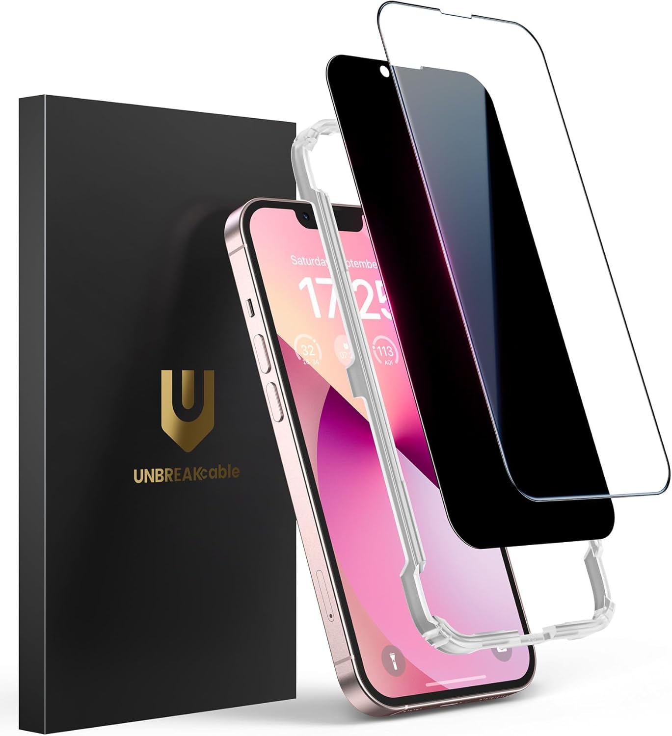 UNBREAKcable 2PCS Screen Protector for iPhone 16-1 Privacy Tempered Glass+1 Clear Glass Double Shatterproof [Easy Installation Frame] [9H Hardness] [Case Friendly] Anti-Scratch for iPhone 6.1 inch