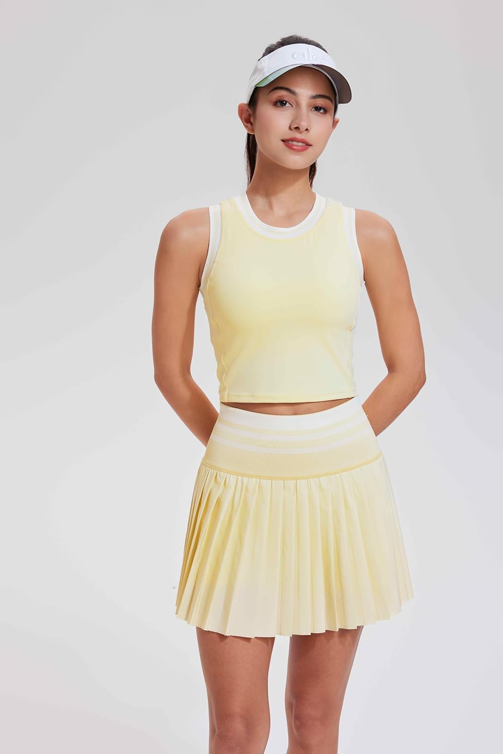 Two Piece Tennis Skirt Set for Women High Waisted Pleated Athletic Golf Skirt Sets Women 2 Piece Outfits with Pockets
