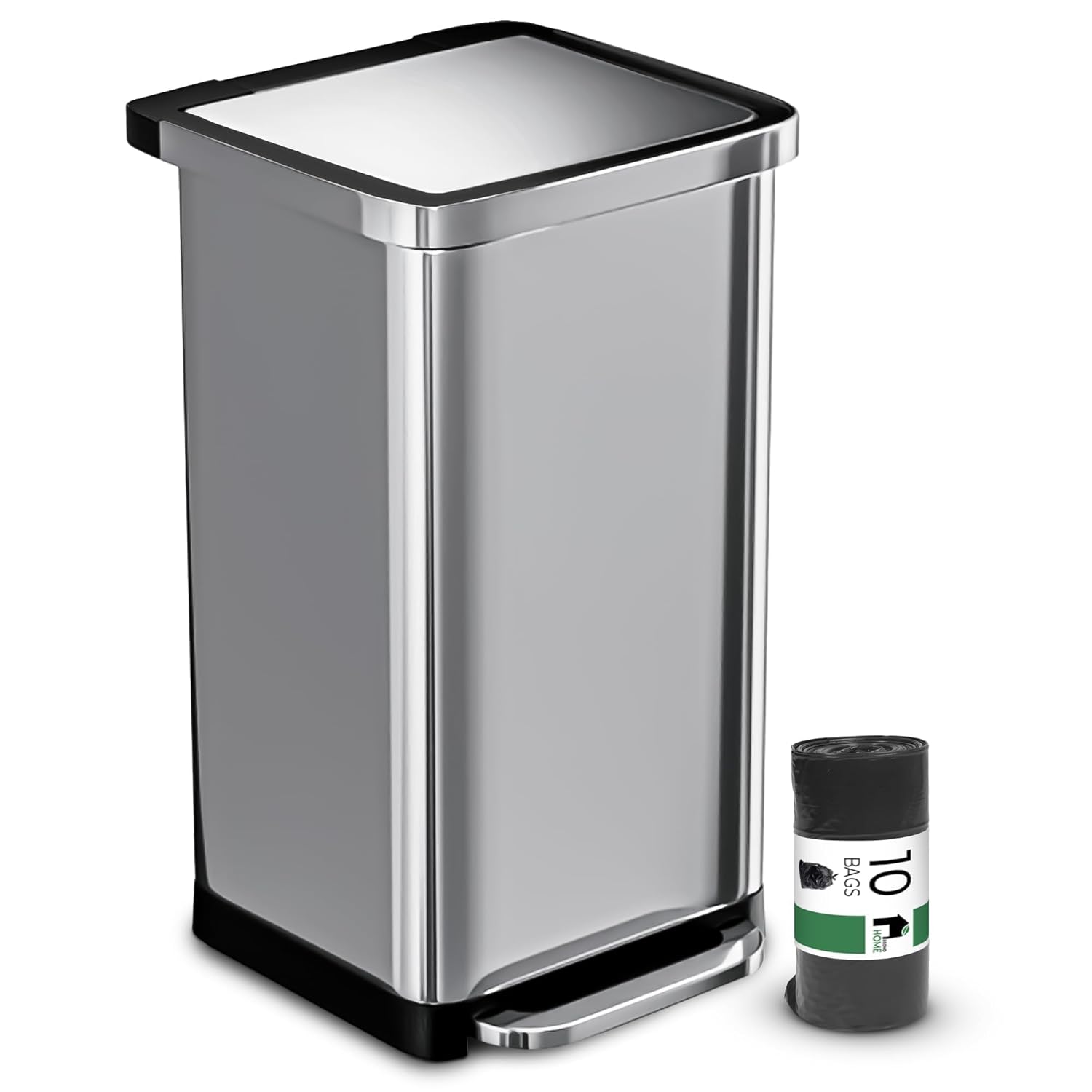 EconoHome 20 Gallon Stainless Steel Large Kitchen Trash Can with Foot Pedal, Soft Close Lid, and Trash Bag Retainer Rim