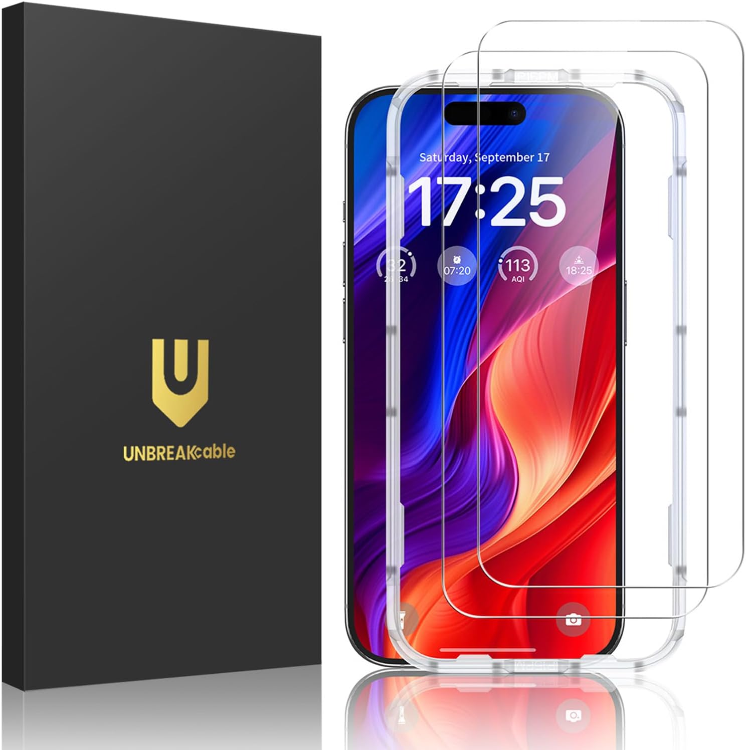 UNBREAKcable 2-Pack Screen Protector for iPhone 14/13/13 Pro Double Shatterproof Tempered Glass [Easy Installation Frame] [9H Hardness] [99.99% HD] [Bubble Free] for Apple 13 Pro/13/14 6.1 inch