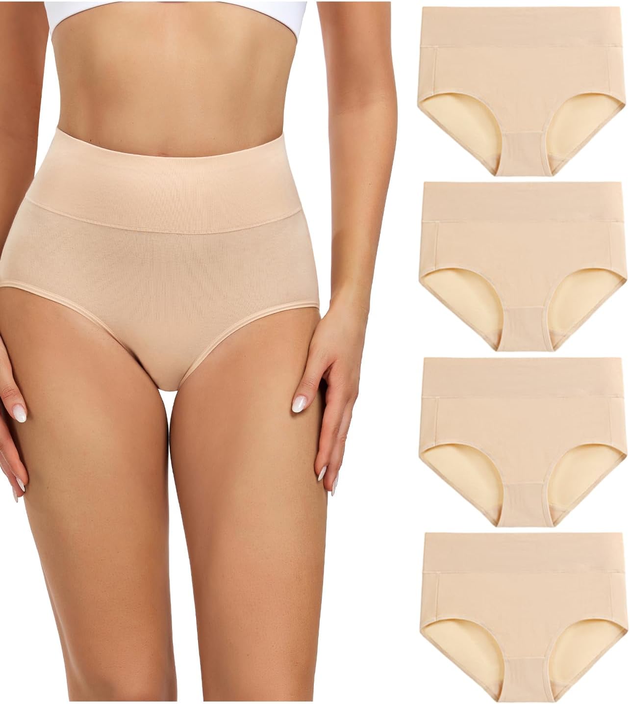 wirarpa Women's Cotton Underwear High Waisted Ladies Panties Full Coverage Briefs 4 Pack (Regular & Plus Size)