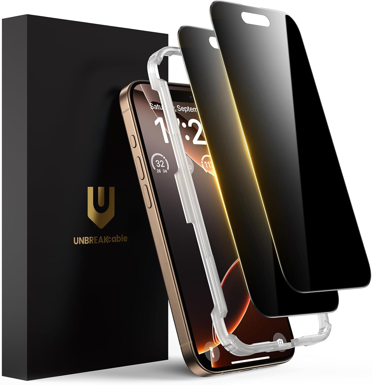 UNBREAKcable Privacy Screen Protector for iPhone 16 Pro Max, Anti-Spy Shatterproof Tempered Glass [True 28°Anti Spy] [9H Hardness] [Easy Installation Frame] Black Protector for iPhone 6.9" - 2 Pack
