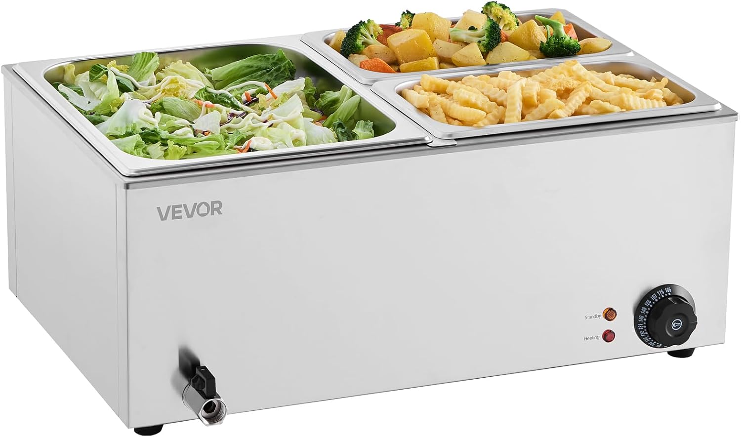 VEVOR Commercial Food Warmer, 1500W Electric Stainless Steel Steam Food Warmer with Lid, 6-Pan Fast Heating Countertop Buffet Bain Marie with Soup & Perforated Ladles, for Catering, Restaurant, Party