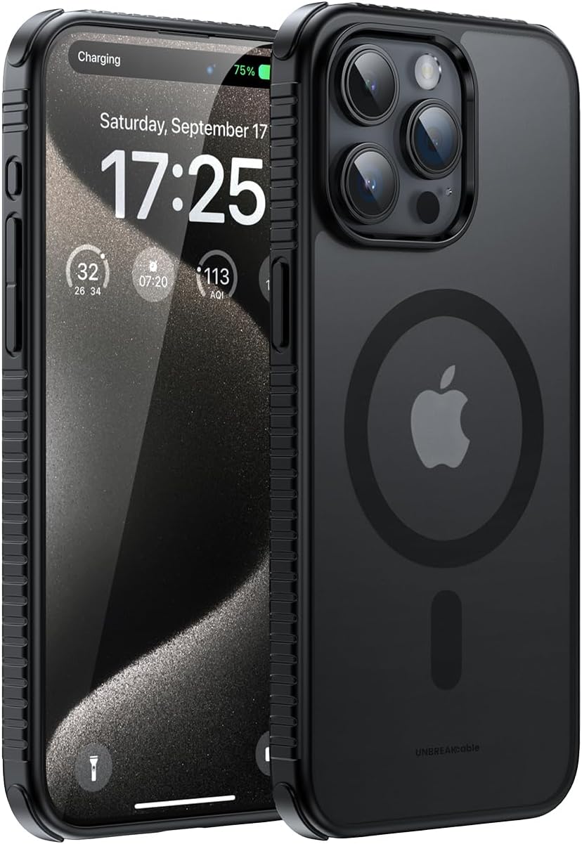 UNBREAKcable Case for iPhone 14 & iPhone 13, [Compatible with MagSafe] [Military Grade Shockproof] [Non-Slip] Translucent Matte Back and Soft TPU Edge Protective Case for iPhone 14/13 6.1", Black