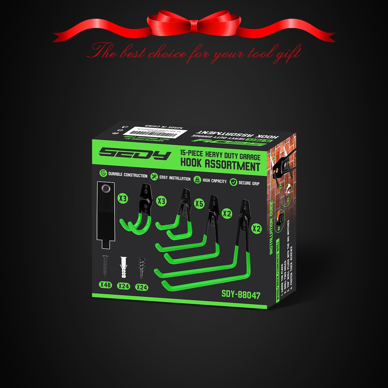 Garage Tool Storage Wall Hook Assortment Set: 15PCS Heavy Duty Large Hanger Garden Tool Organizer Ladder Bike Rack Yard Tool Holder Shed Shovel Metal Screw Organization Bicycle Steel Bracket