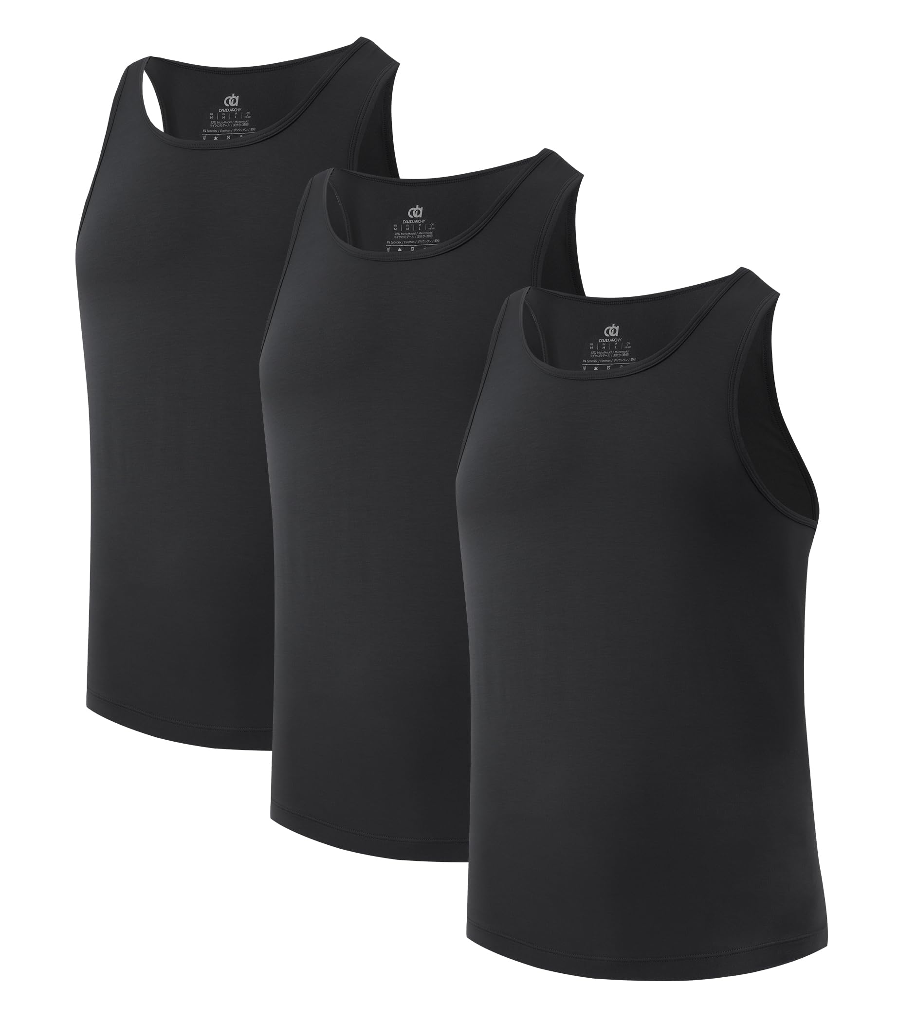 DAVID ARCHY Men's Tank Top Undershirt Micro Modal Undershirts Moisture-Wicking Tank A-Shirt for Men, 3-Pack