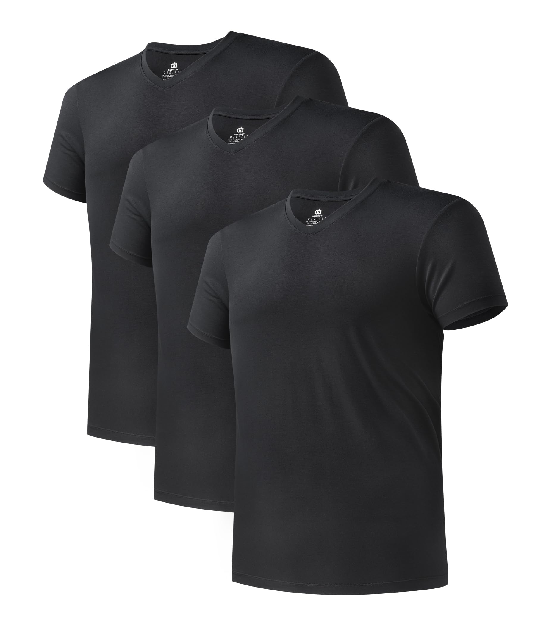 DAVID ARCHY Men's Undershirts Micro Modal Ultra Soft T-Shirts Stretch Moisture-Wicking Crewneck/V-Neck Tees for Men, 3-Pack