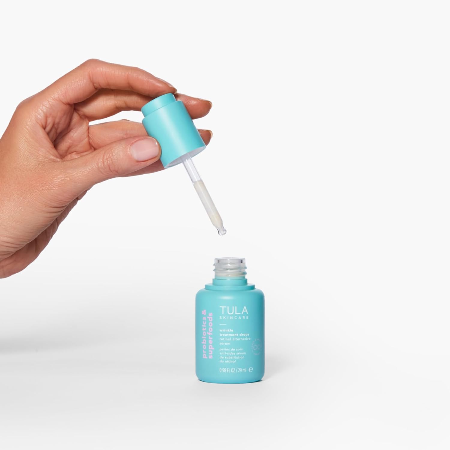 TULA Skin Care Wrinkle Treatment Drops - Retinol Alternative Serum, Anti-Aging, Minimizes Wrinkles, Contains Bakuchiol, Alfalfa Sprouts, and Stevia, 0.98 oz.