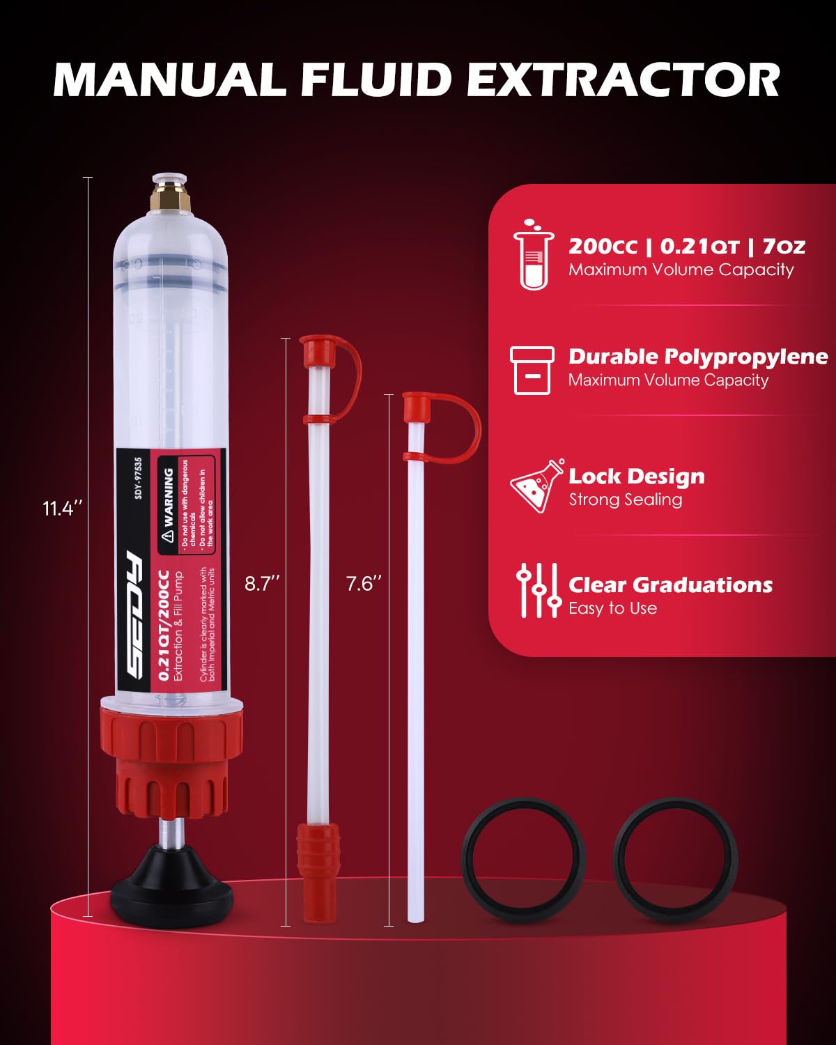 SEDY Fluid Extractor Multi-Purpose Oil Syringe with 500CC, Oil Suction Pump, Manual Extraction and Filling Pump, Automotive Oil Syringe(17.6 Oz./0.45 Qt./500 CC)