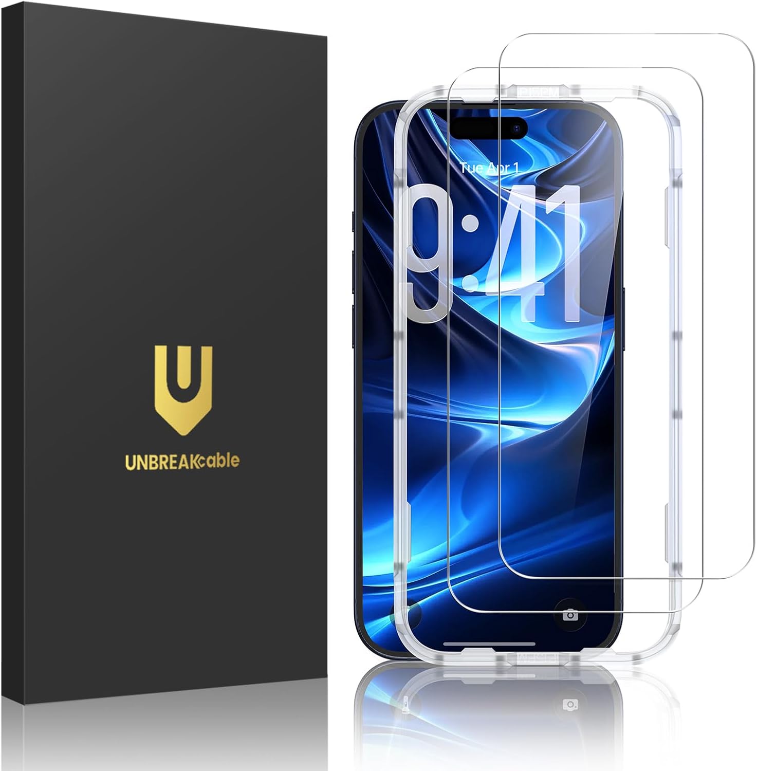 UNBREAKcable 2-Pack Screen Protector for iPhone 14/13/13 Pro Double Shatterproof Tempered Glass [Easy Installation Frame] [9H Hardness] [99.99% HD] [Bubble Free] for Apple 13 Pro/13/14 6.1 inch