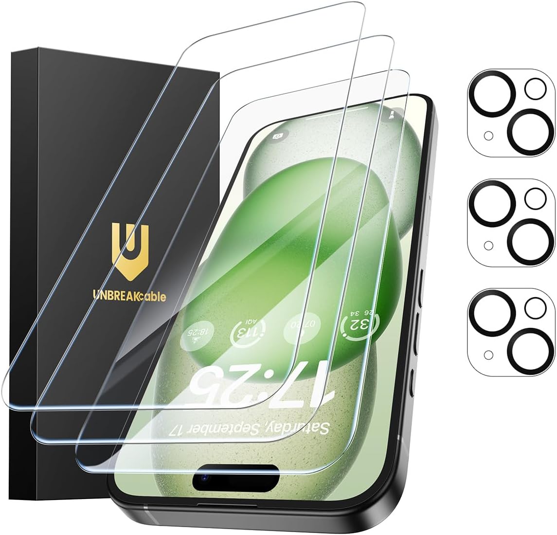 UNBREAKcable iPhone 16 Pro Max Screen Protector 3-Pack, 3 Tempered Glass + 3 Camera Lens Protectors, 9H Hardness, HD Clarity, Anti-Fingerprint, Case Friendly, 6.9 Inch