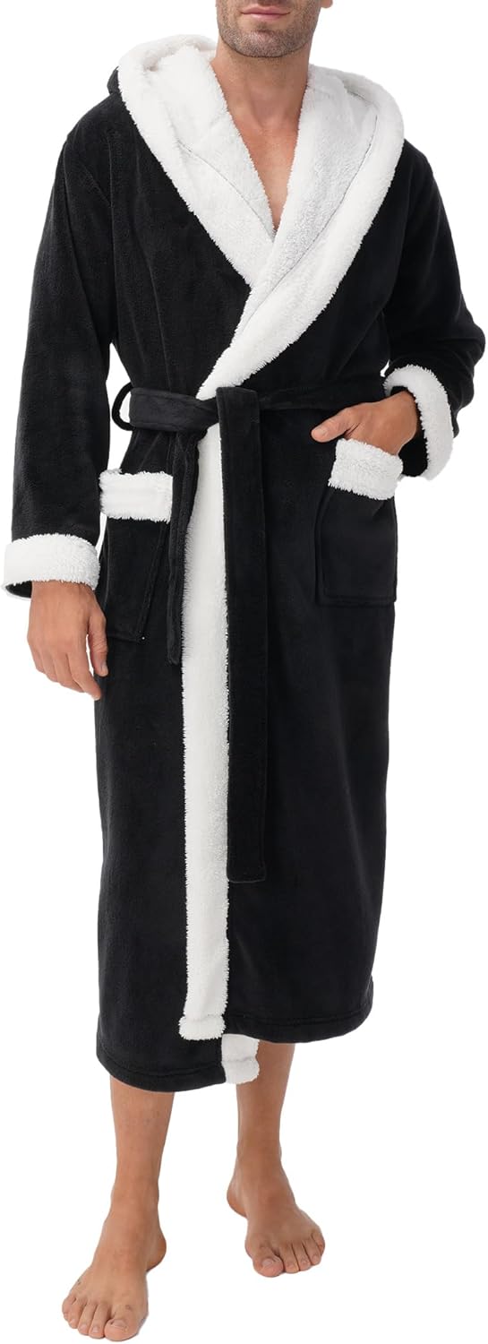 DAVID ARCHY Men's Soft Fleece Plush Robe Full Length Long Bathrobe