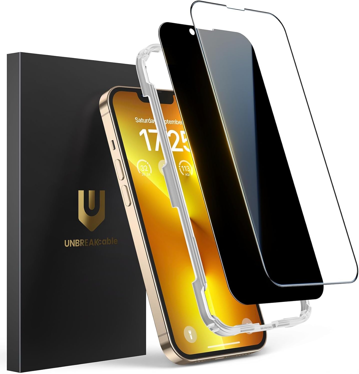 UNBREAKcable 2PCS Screen Protector for iPhone 16-1 Privacy Tempered Glass+1 Clear Glass Double Shatterproof [Easy Installation Frame] [9H Hardness] [Case Friendly] Anti-Scratch for iPhone 6.1 inch