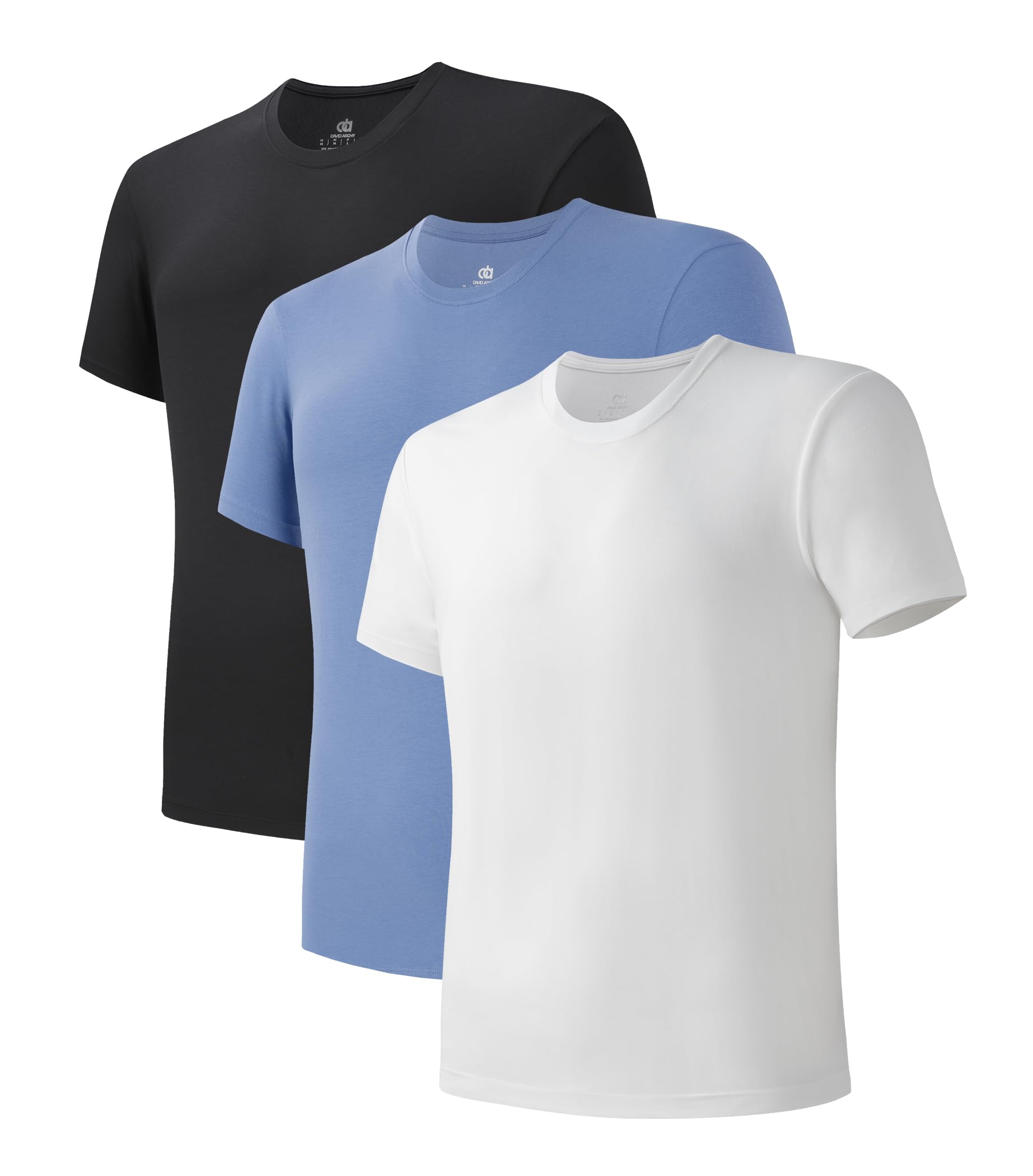DAVID ARCHY Men's Undershirts Combed Cotton T-Shirt Soft Moisture-Wicking Undershirt Crew Neck or V Neck Tees 3 Pack
