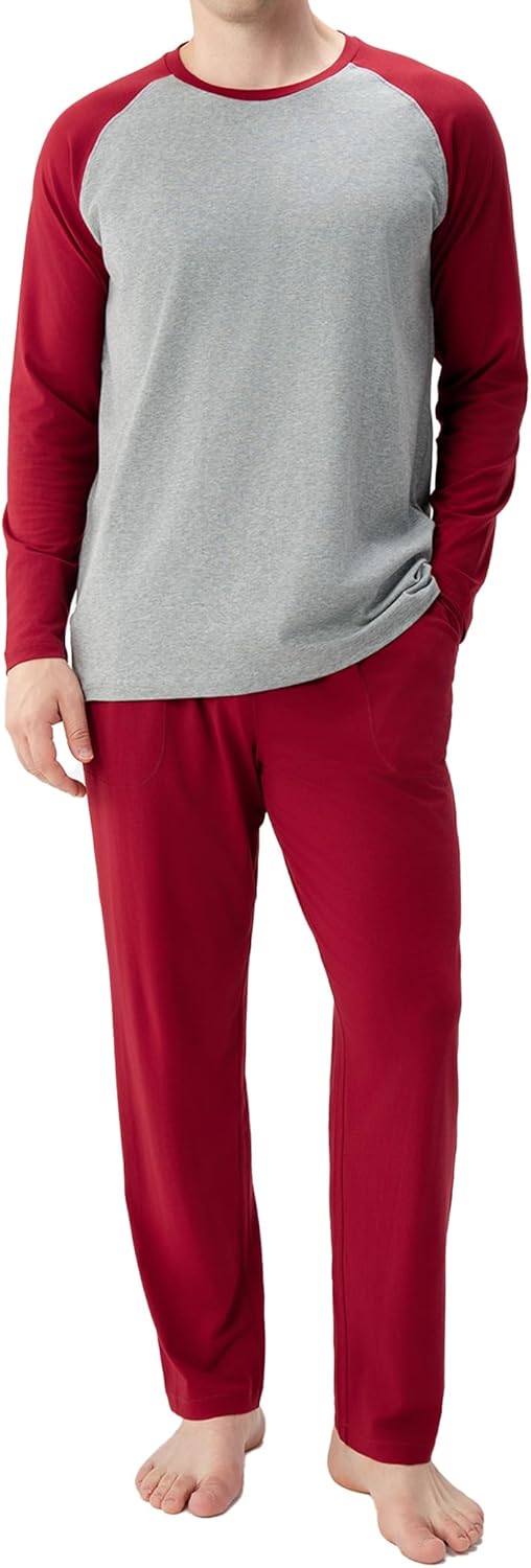 DAVID ARCHY Mens Pajamas Set - Soft Pj Sets for Men Long Sleeve Pajamas Men Cotton Mens Pjs Sets Loungewear with Pockets