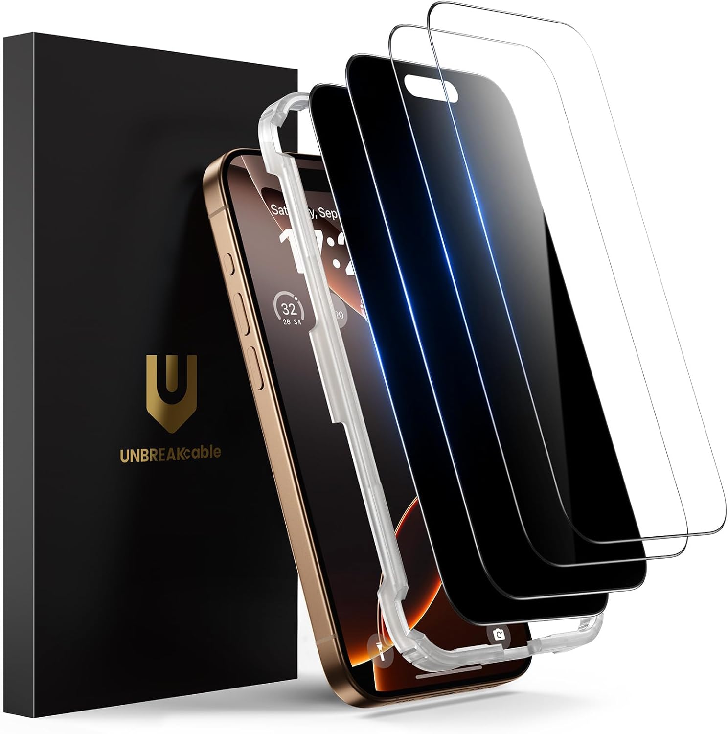 UNBREAKcable 4PCS Screen Protector for iPhone 15-2 Privacy Tempered Glass+2 Clear Glass Double Shatterproof [Easy Installation Frame] [9H Hardness] [Case Friendly] Anti-Scratch for iPhone 6.1 inch