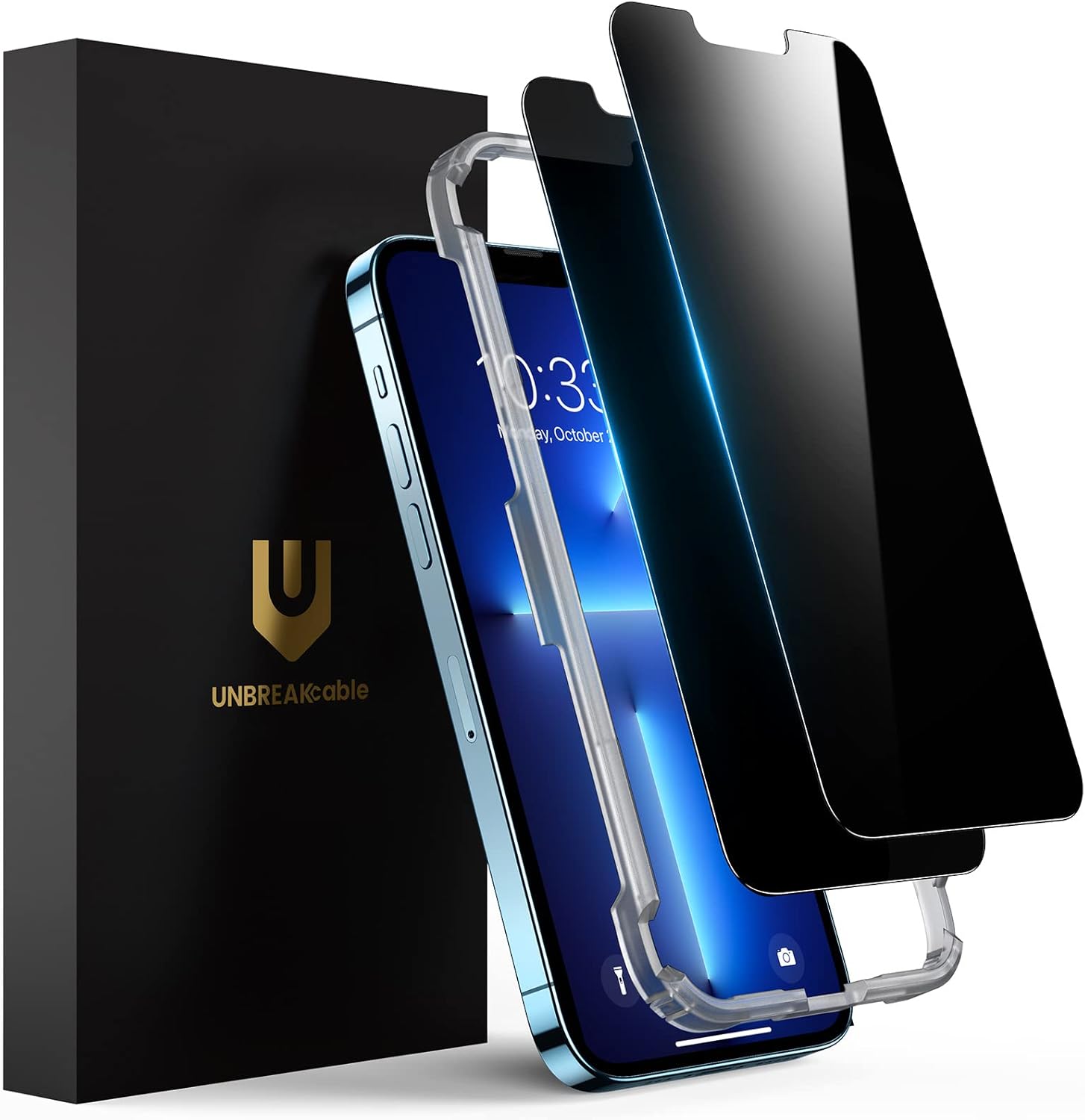 UNBREAKcable Privacy Screen Protector for iPhone 16 Pro Max, Anti-Spy Shatterproof Tempered Glass [True 28°Anti Spy] [9H Hardness] [Easy Installation Frame] Black Protector for iPhone 6.9" - 2 Pack