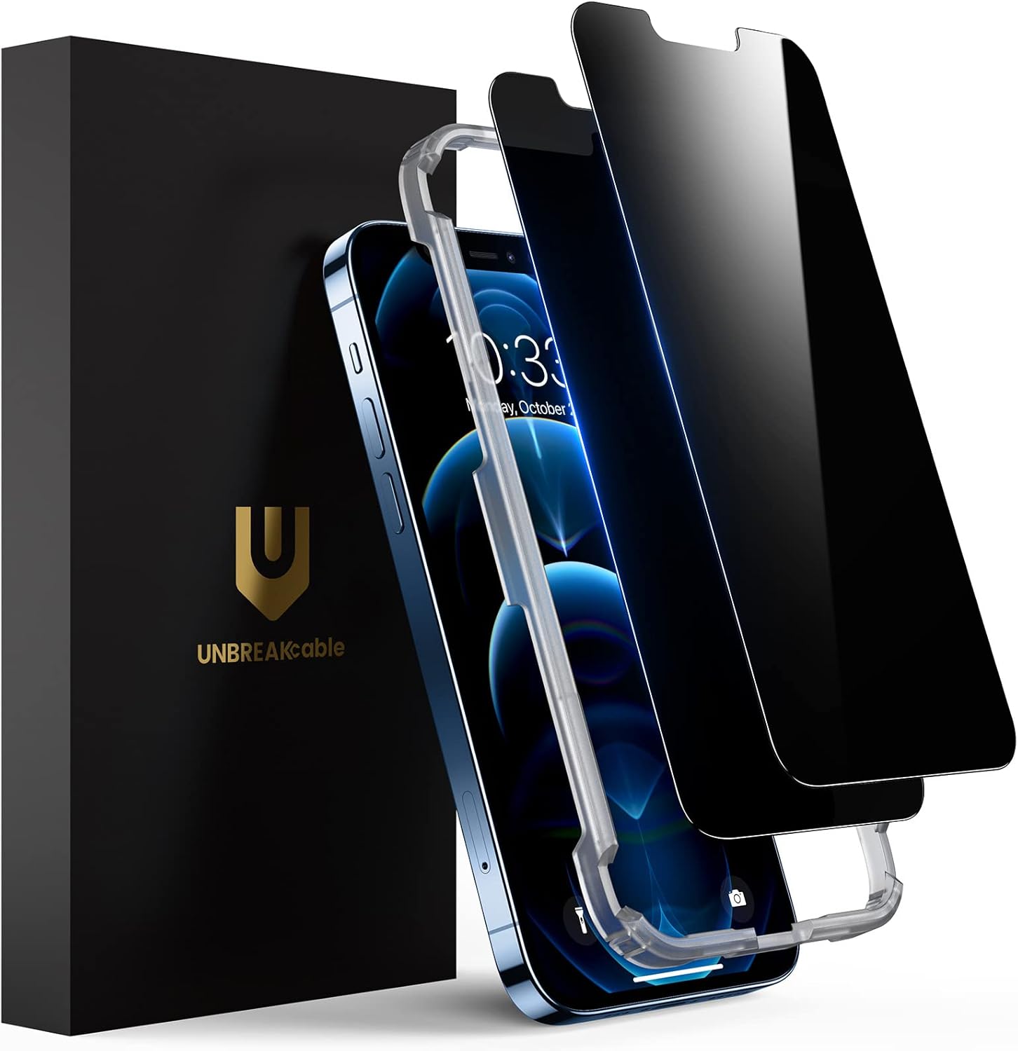 UNBREAKcable Privacy Screen Protector for iPhone 16 Pro Max, Anti-Spy Shatterproof Tempered Glass [True 28°Anti Spy] [9H Hardness] [Easy Installation Frame] Black Protector for iPhone 6.9" - 2 Pack