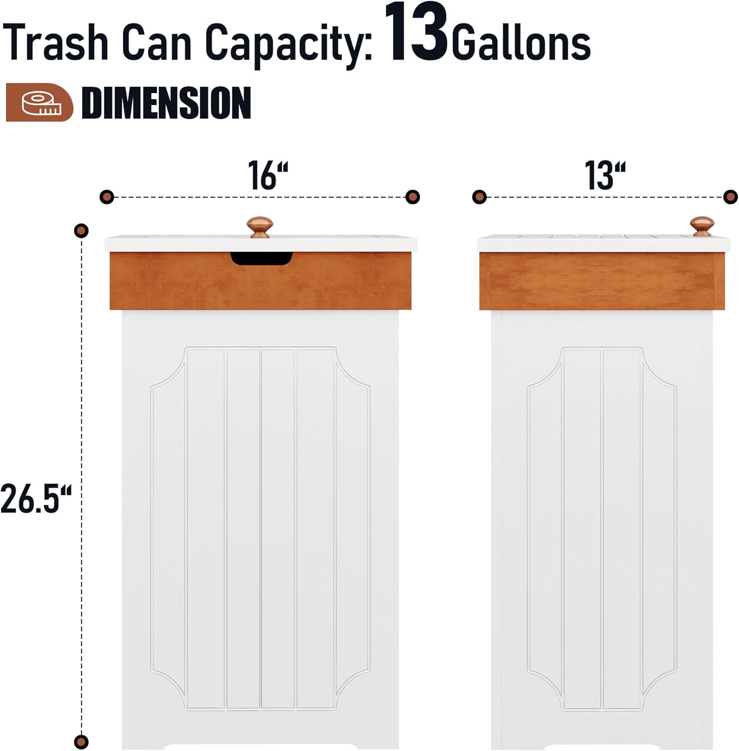 Function Home Trash Can Cabinet, 13 Gallon Kitchen Garbage Can, Wooden Recycling Trash Bin, Dog Proof Trash Can, Trash Cabinet with Lid for Home Kitchen Bathroom, White