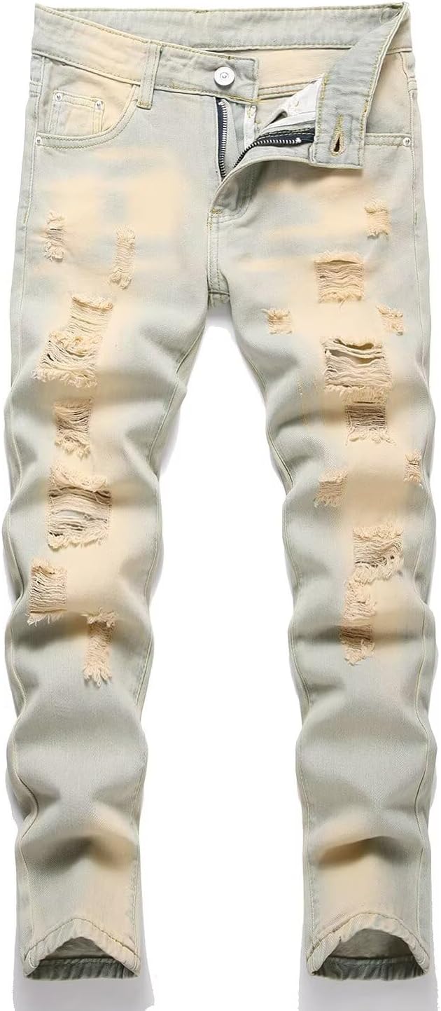 HENGAO Boy's Distressed Ripped Skinny Jeans