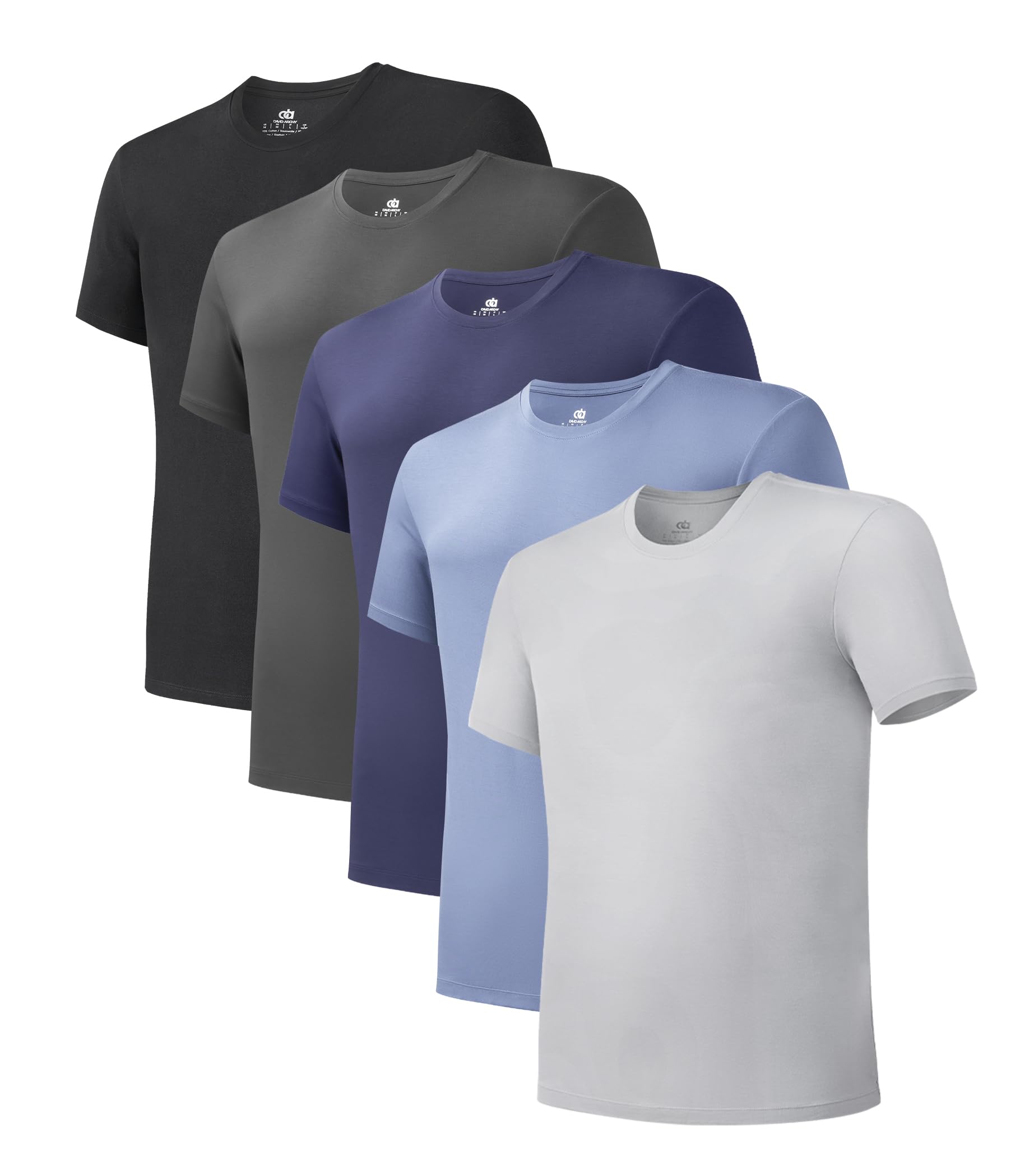 DAVID ARCHY Men's Undershirt Bamboo Rayon Moisture-Wicking Crewneck T-Shirts Stretch Tees for Men, 3 or 5 Pack
