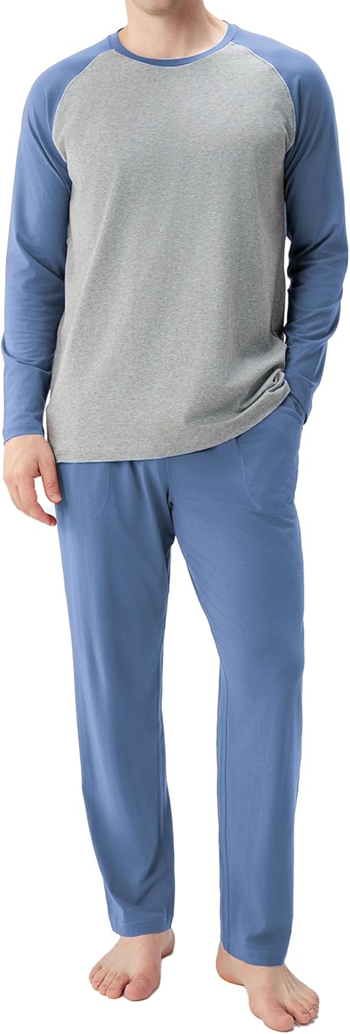 DAVID ARCHY Mens Pajamas Set - Soft Pj Sets for Men Long Sleeve Pajamas Men Cotton Mens Pjs Sets Loungewear with Pockets