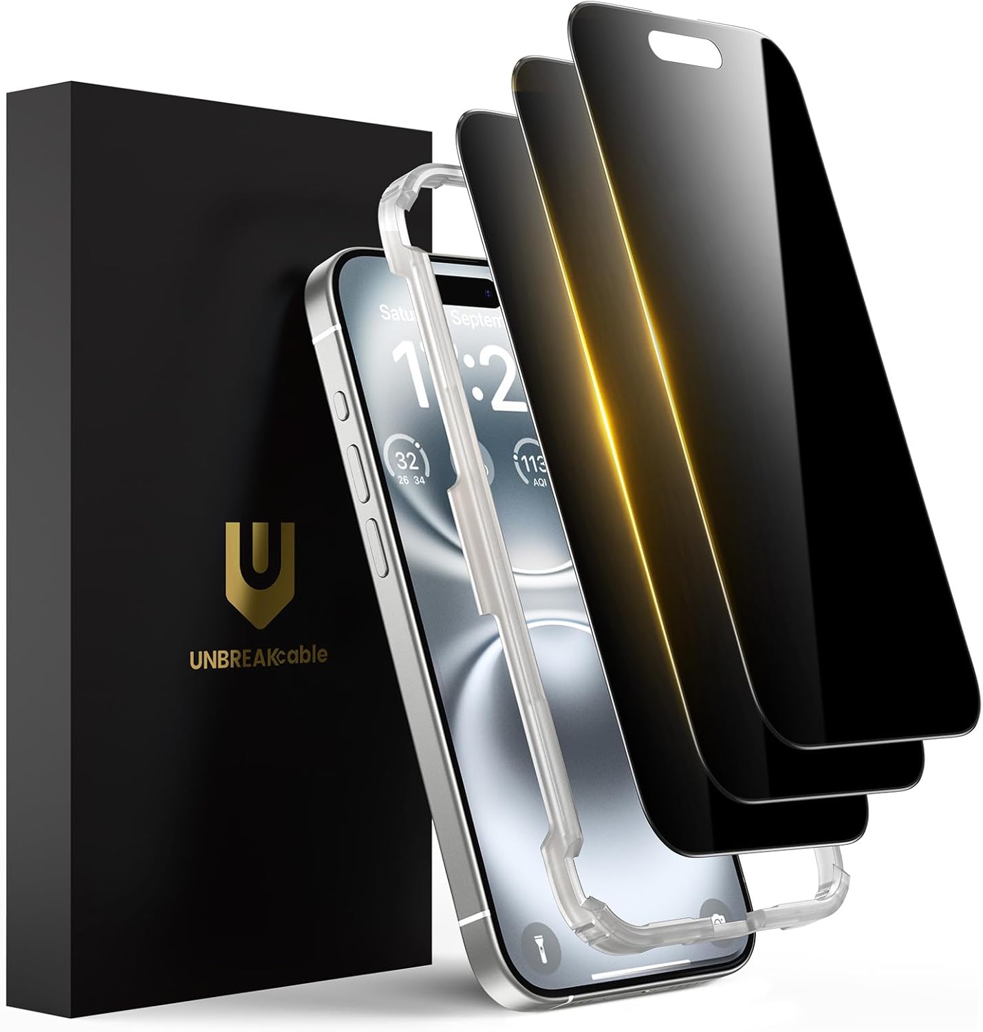 UNBREAKcable Privacy Screen Protector for iPhone 16 Pro, [3 Pack] Shatterproof Tempered Glass [25°Anti-spy][Easy Installation Frame][99.99% HD Clear][9H Hardness] [Anti-Fingerprint] for iPhone 6.3"