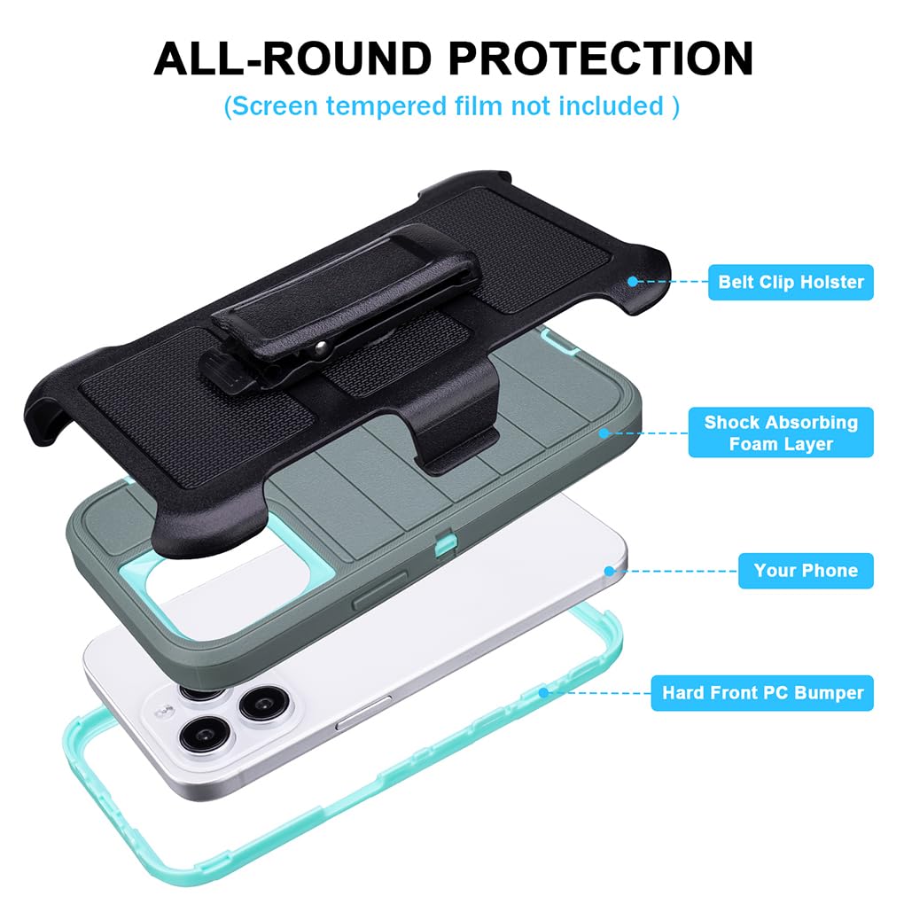 for Phone Case iPhone 13 Pro Max Case Black with Belt Clip Heavy Duty Holster for Shockproof Cases,3 Layers of Sturdy,Military Grade Defender Cover for iPhone 13 Pro Max Cases Black 6.7 Inch