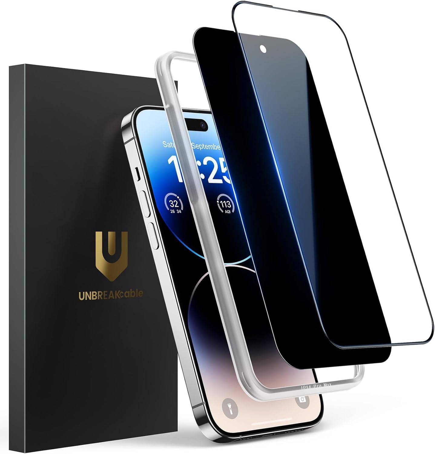 UNBREAKcable 2PCS Screen Protector for iPhone 16-1 Privacy Tempered Glass+1 Clear Glass Double Shatterproof [Easy Installation Frame] [9H Hardness] [Case Friendly] Anti-Scratch for iPhone 6.1 inch