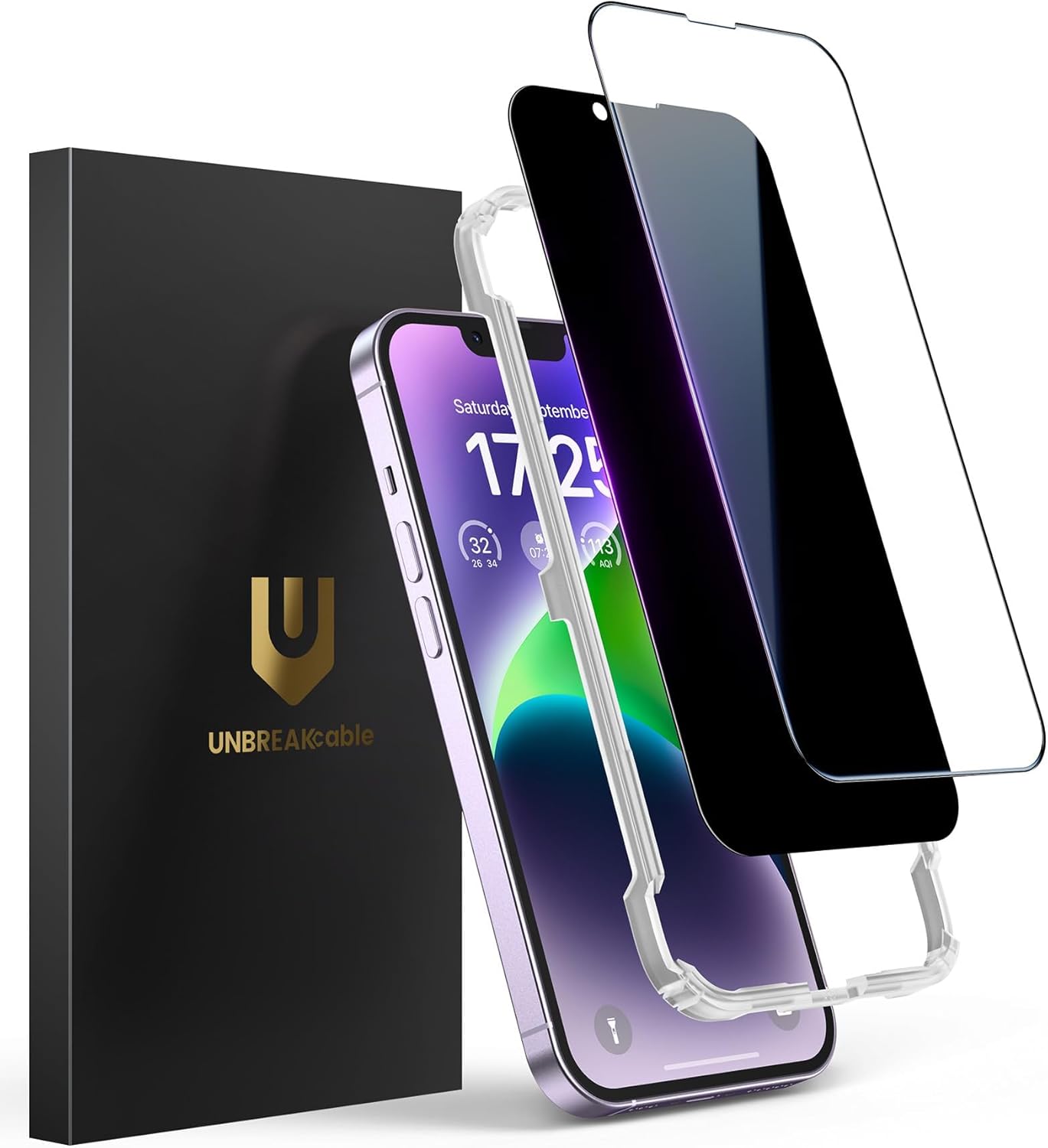 UNBREAKcable 2PCS Screen Protector for iPhone 16-1 Privacy Tempered Glass+1 Clear Glass Double Shatterproof [Easy Installation Frame] [9H Hardness] [Case Friendly] Anti-Scratch for iPhone 6.1 inch