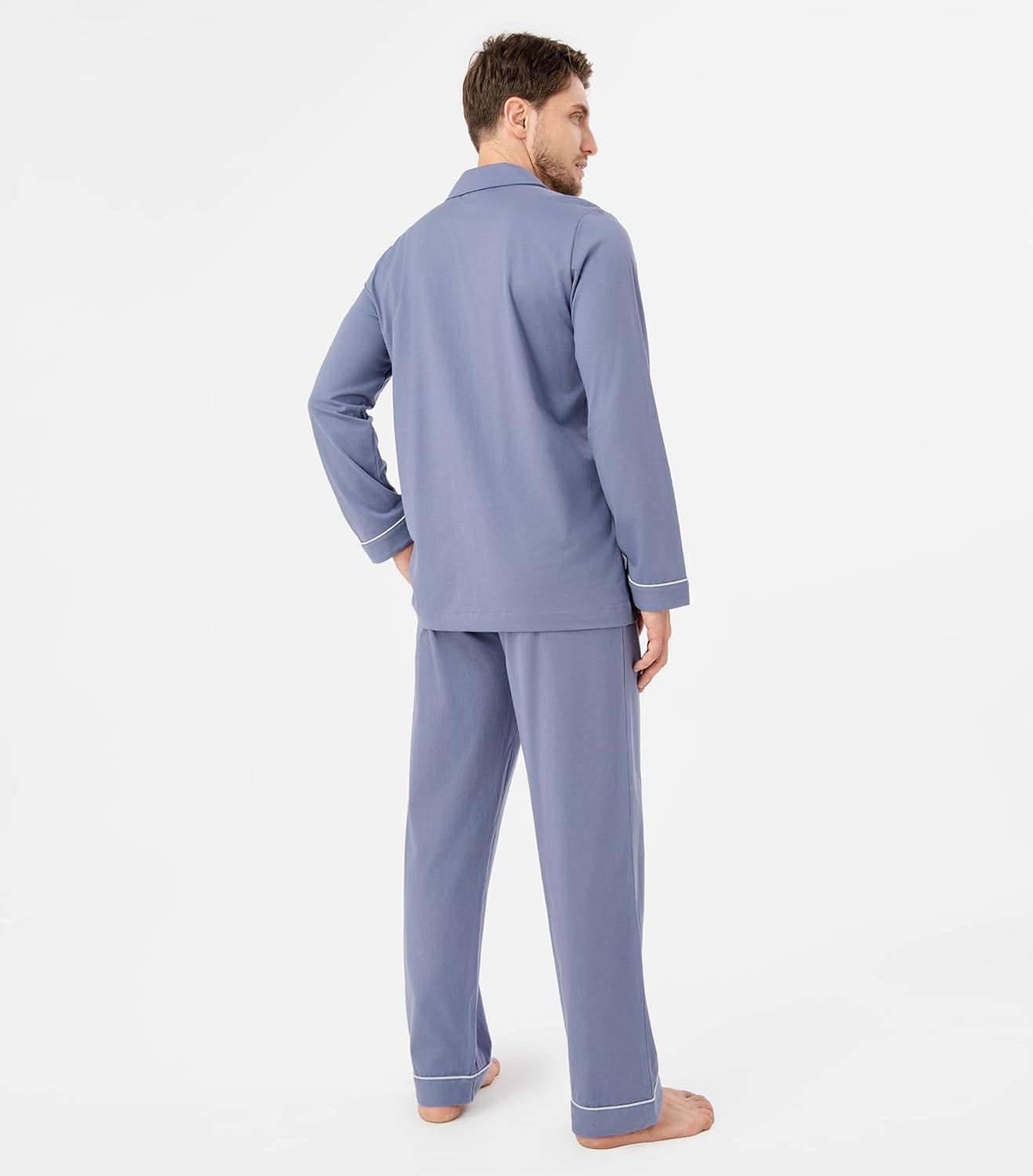 DAVID ARCHY Mens Pajamas Set Soft Cotton Notched Collar Pajamas for Men Long Sleeve Mens Sleepwear with Pockets & Front Fly