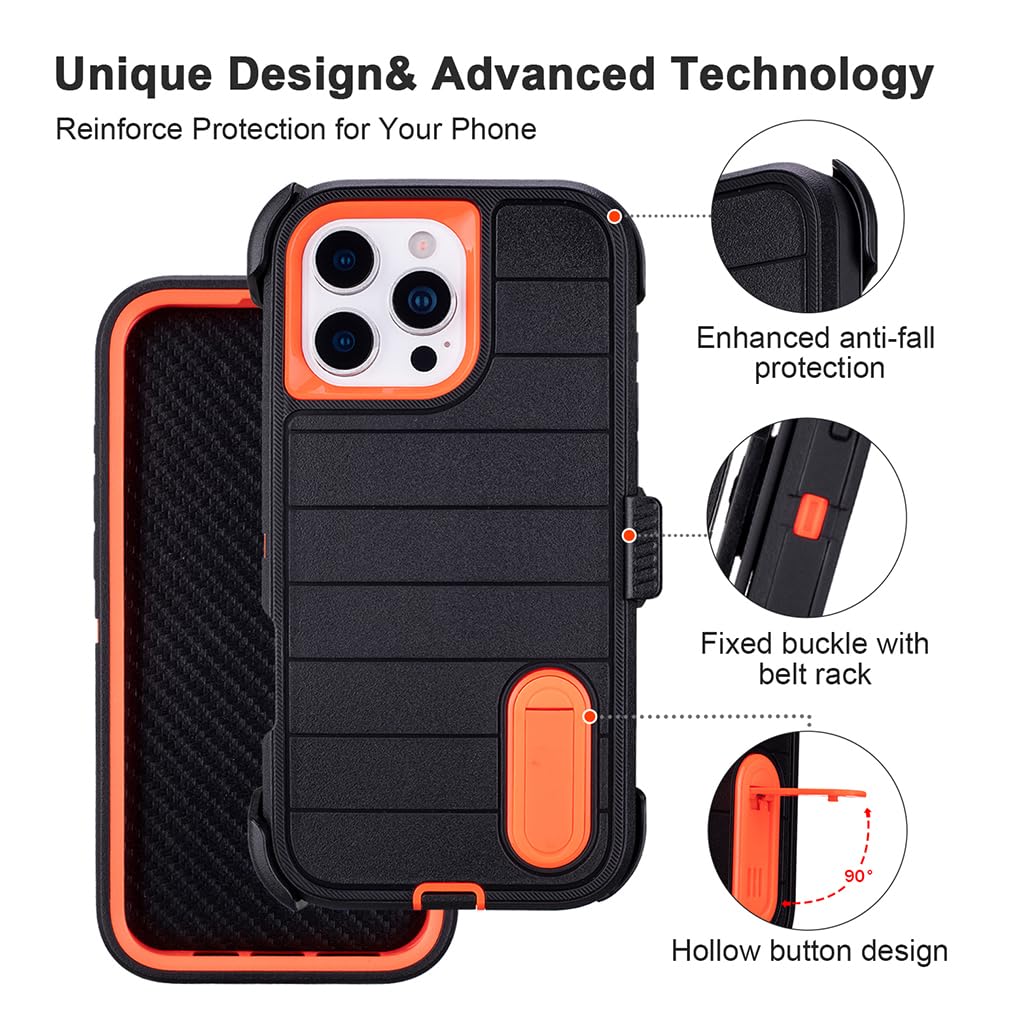 for Phone Case iPhone 16 Pro Case Black with Belt Clip Heavy Duty Holster for Shockproof Cases,3 Layers of Sturdy,Military Grade Defender Cover for iPhone 16 Pro Cases Black 6.3 Inch